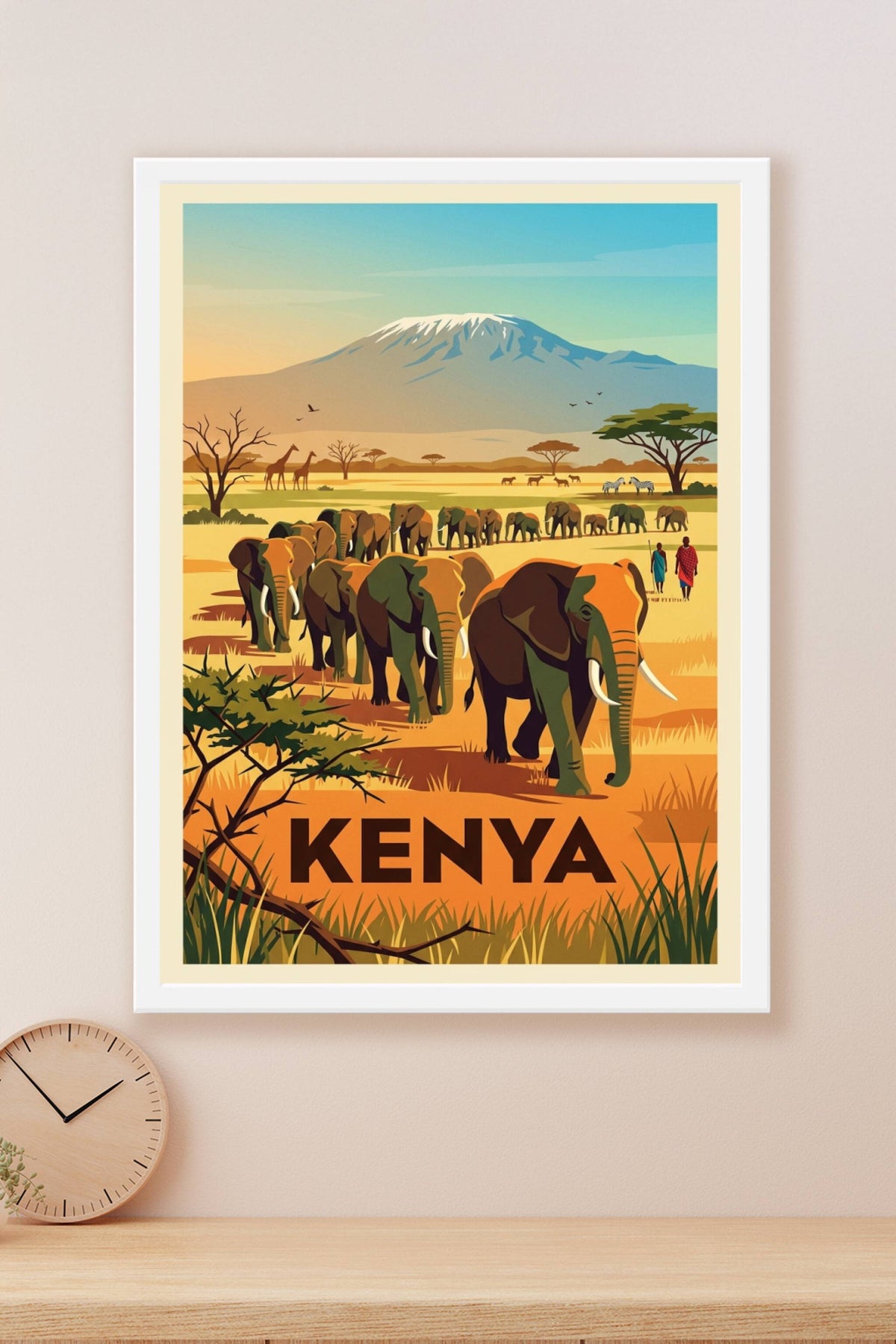 Affiche du Kenya, Kilimandjaro et éléphants
