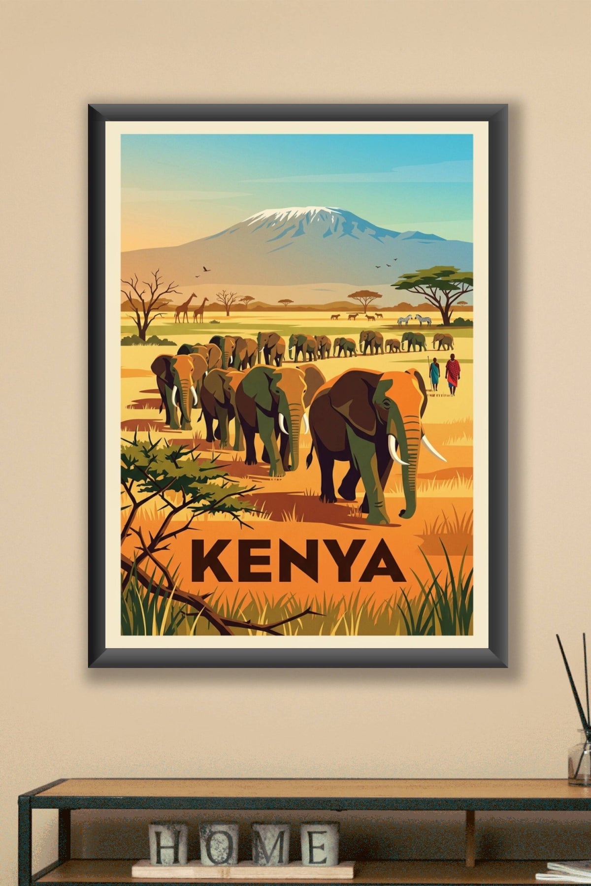 Affiche du Kenya, Kilimandjaro et éléphants
