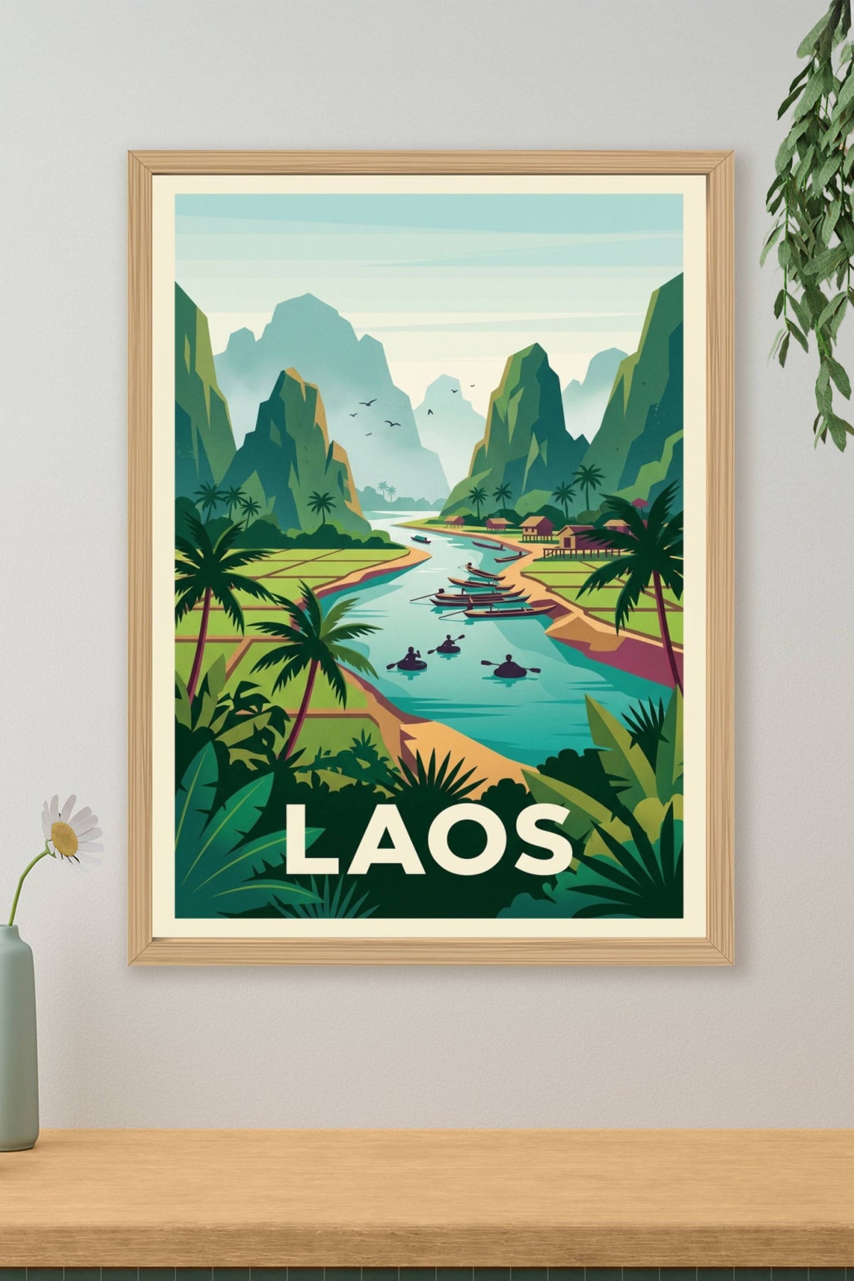 Affiche du Laos, montagnes et rizières