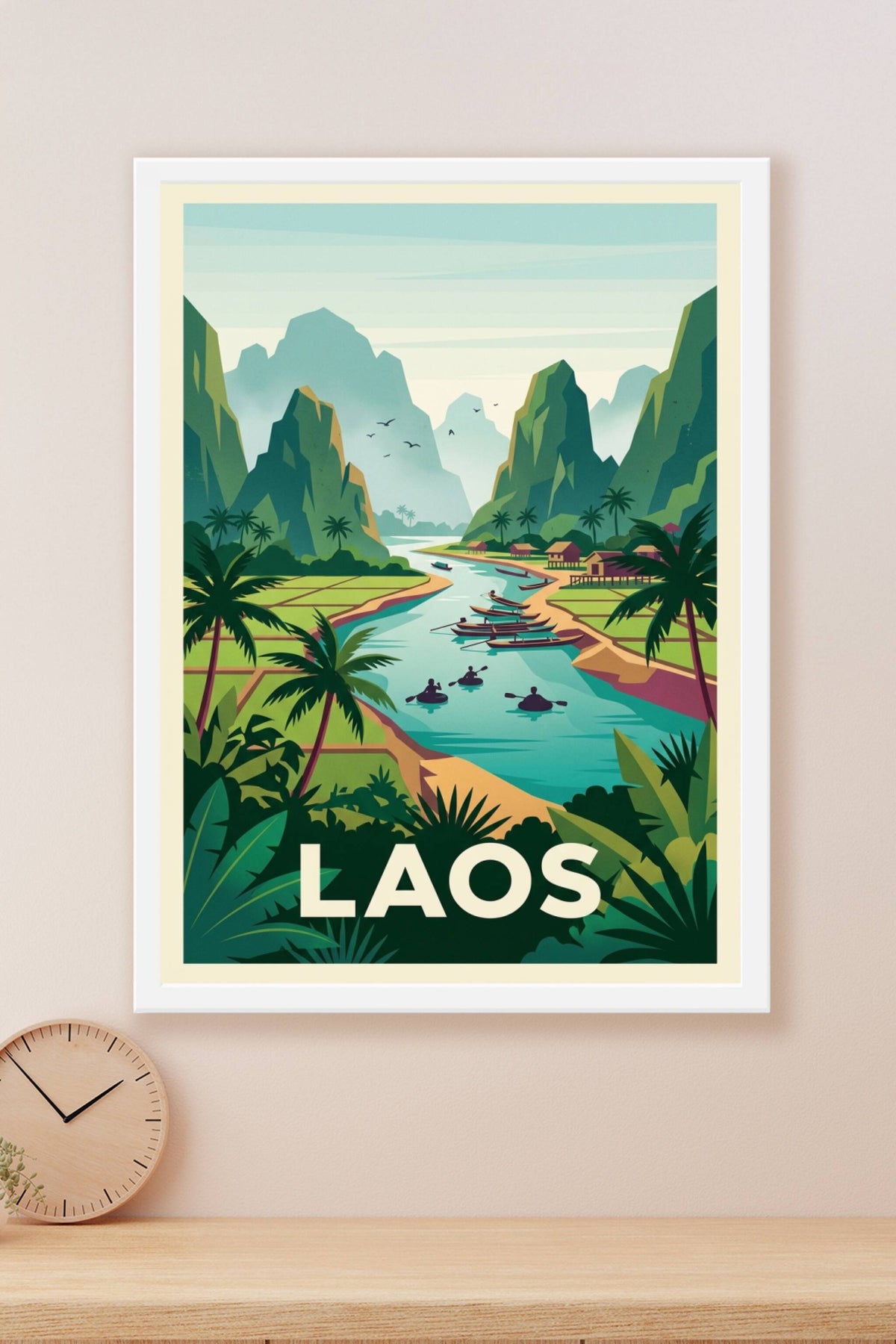 Affiche du Laos, montagnes et rizières