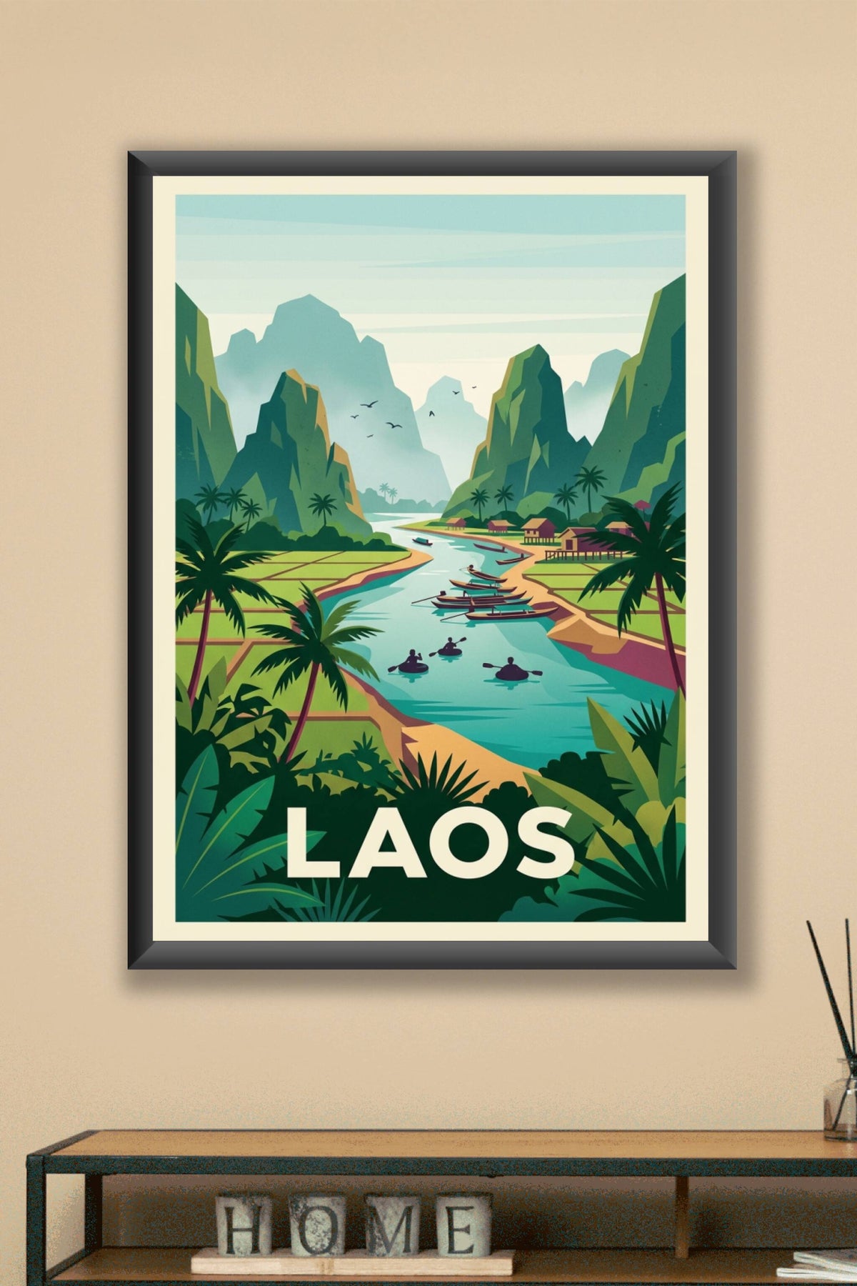 Affiche du Laos, montagnes et rizières