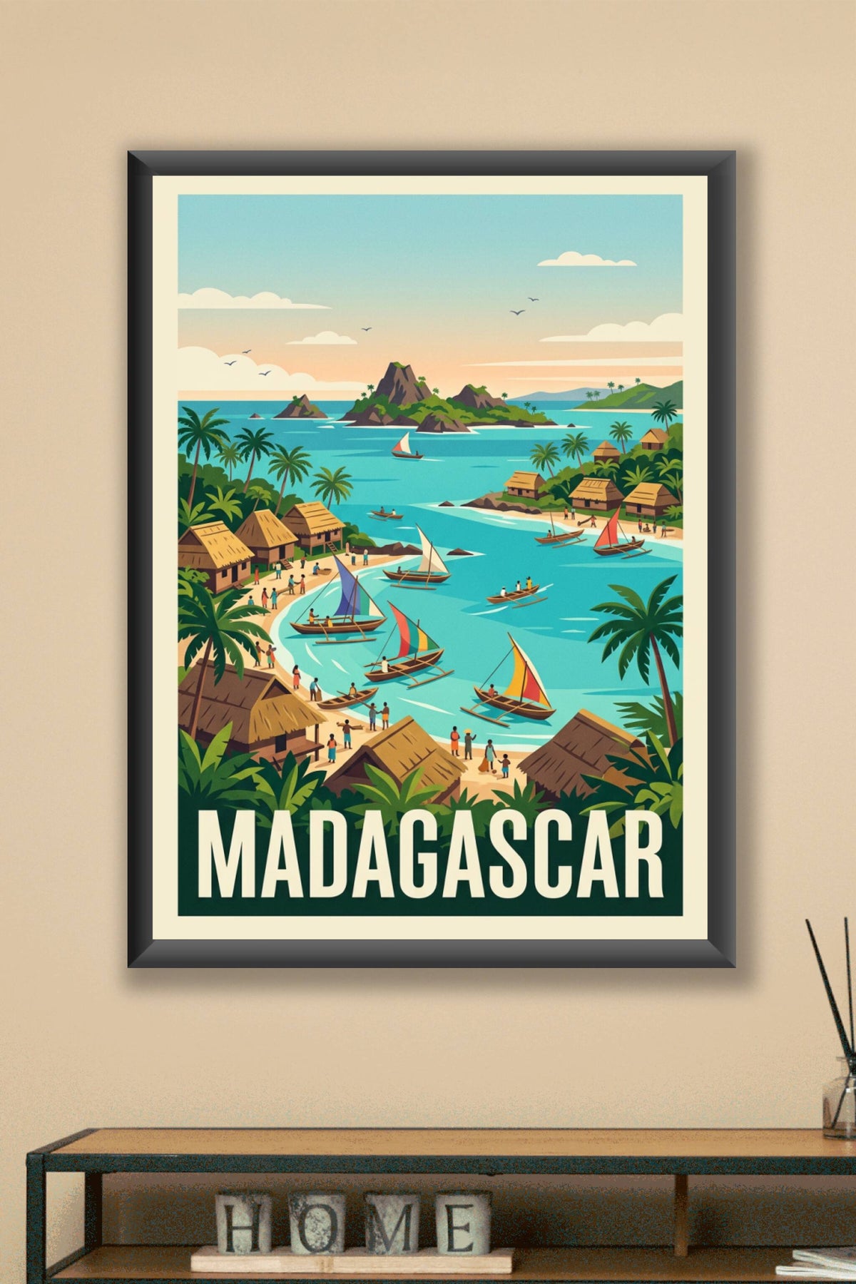 Affiche de Madagascar, poster pirogues de pêche