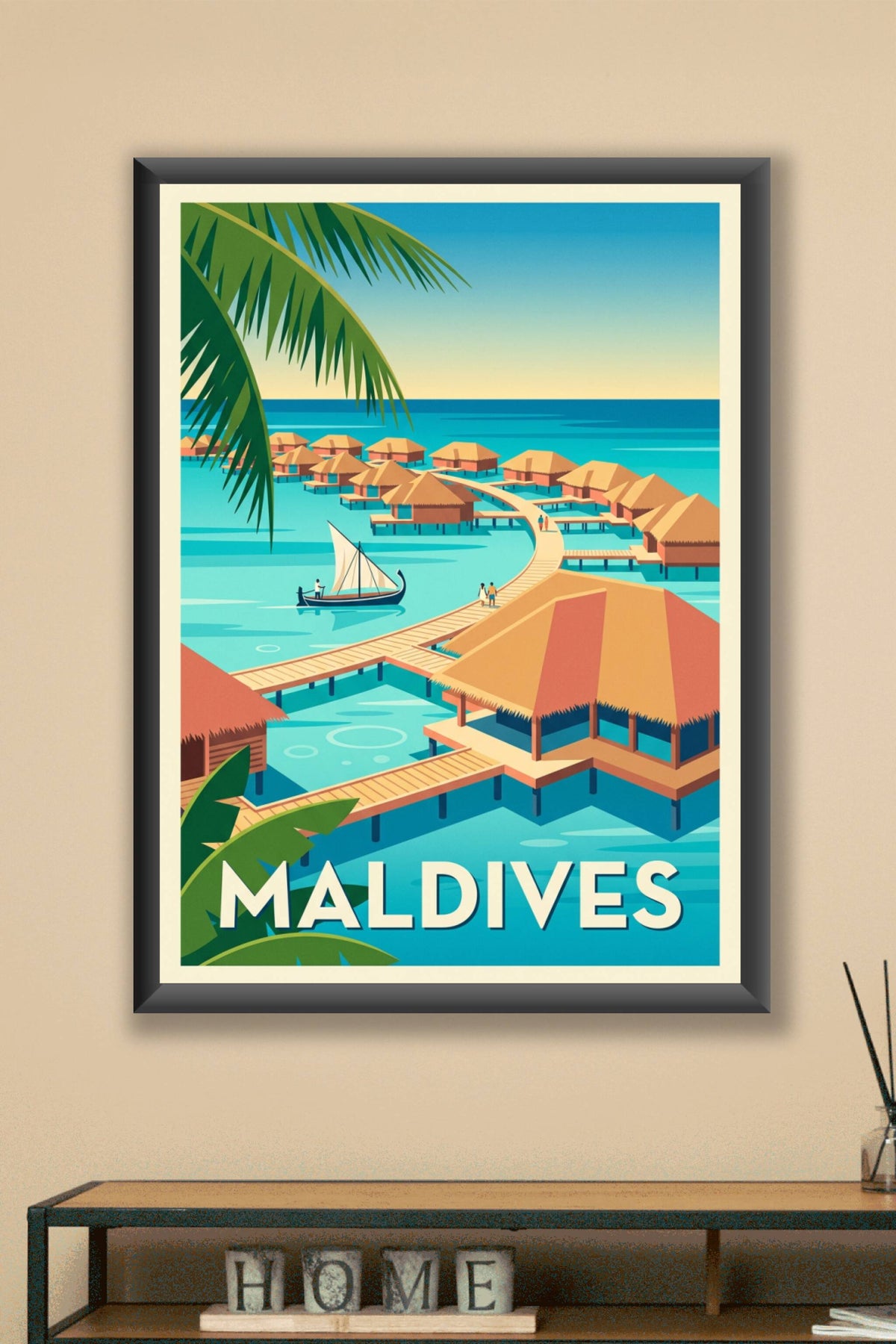 Affiche des Maldives, poster bungalows