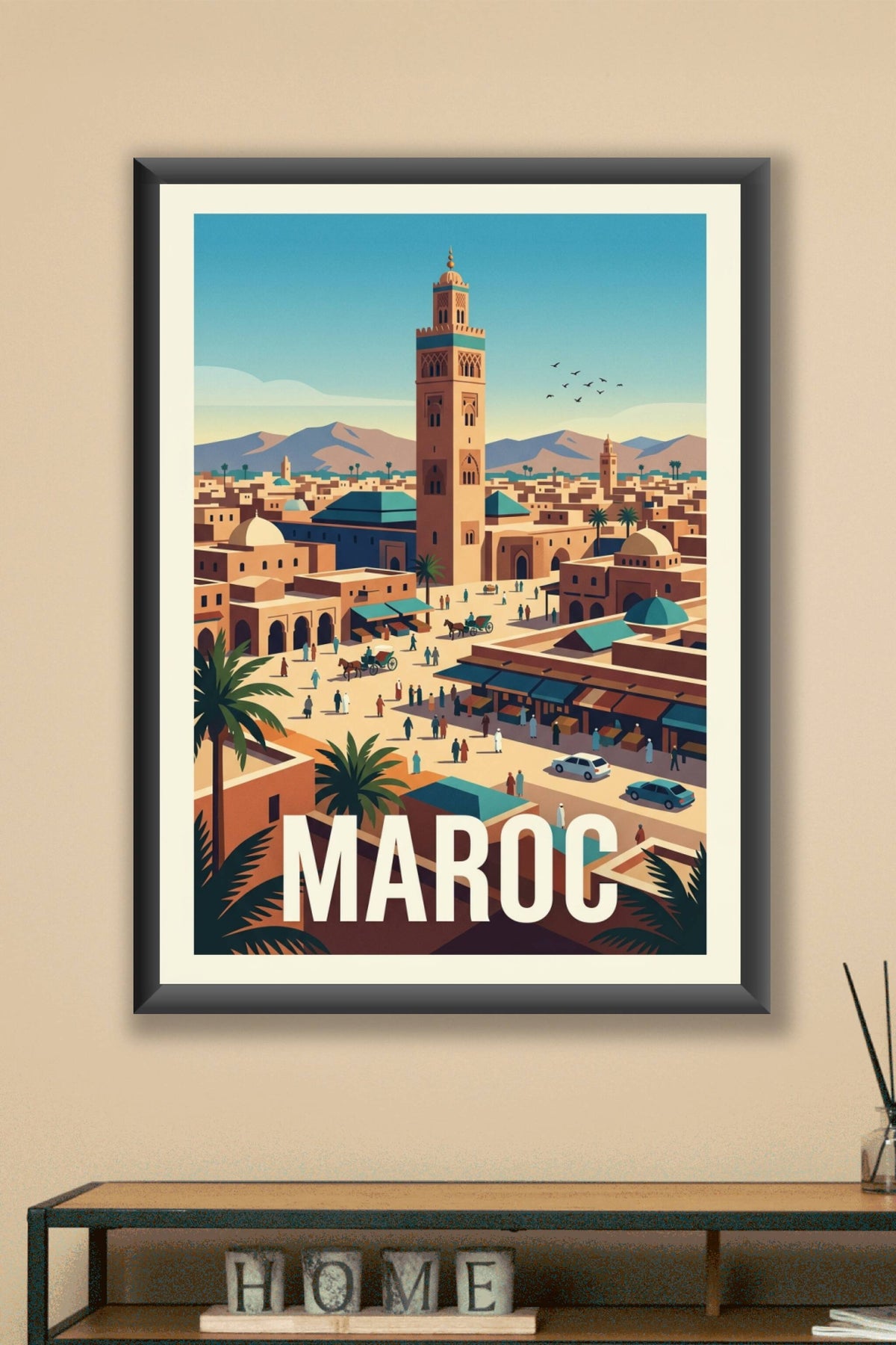 Poster du Maroc, affiche de Marrakech et son minaret