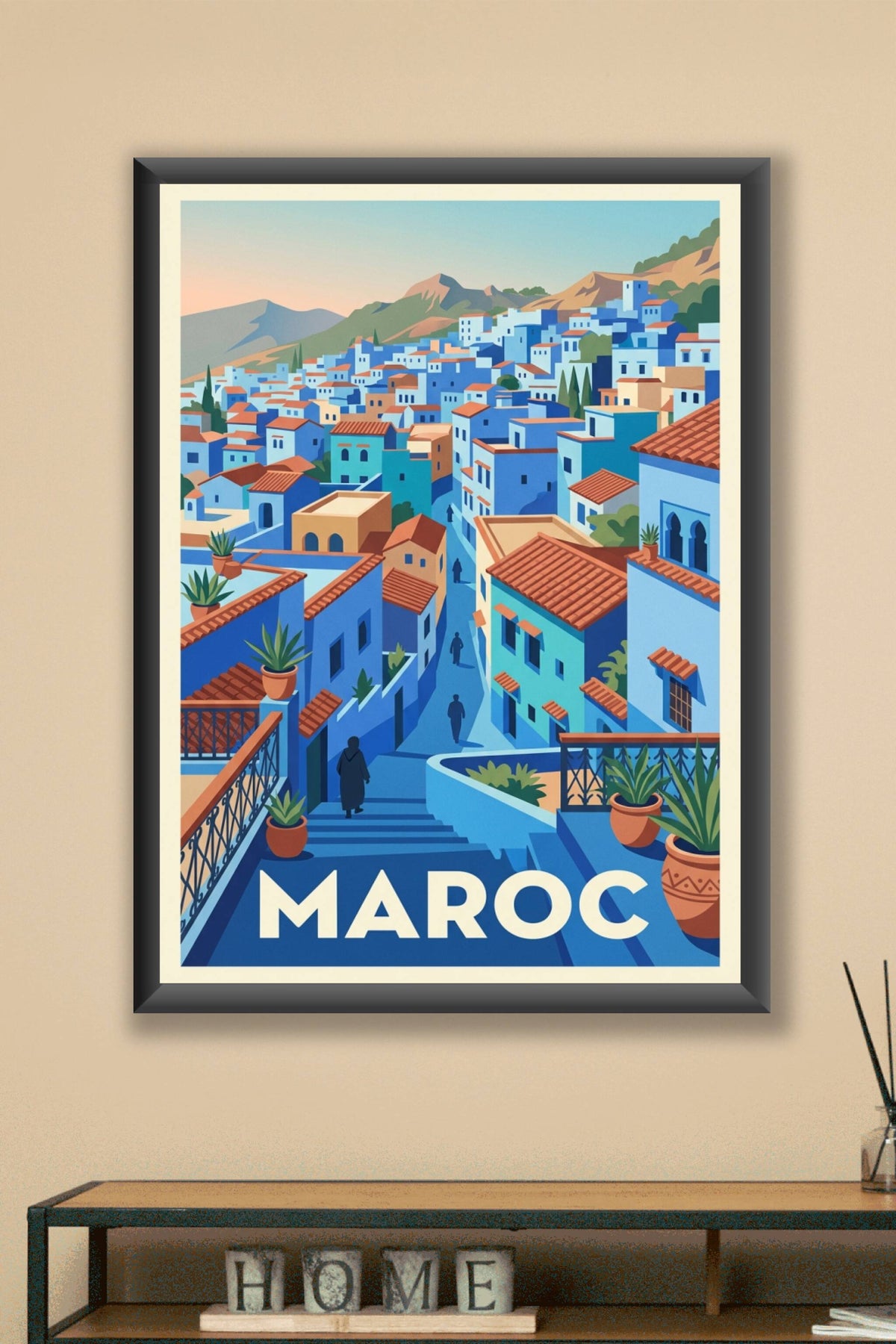 Affiche du Maroc, poster ville bleue