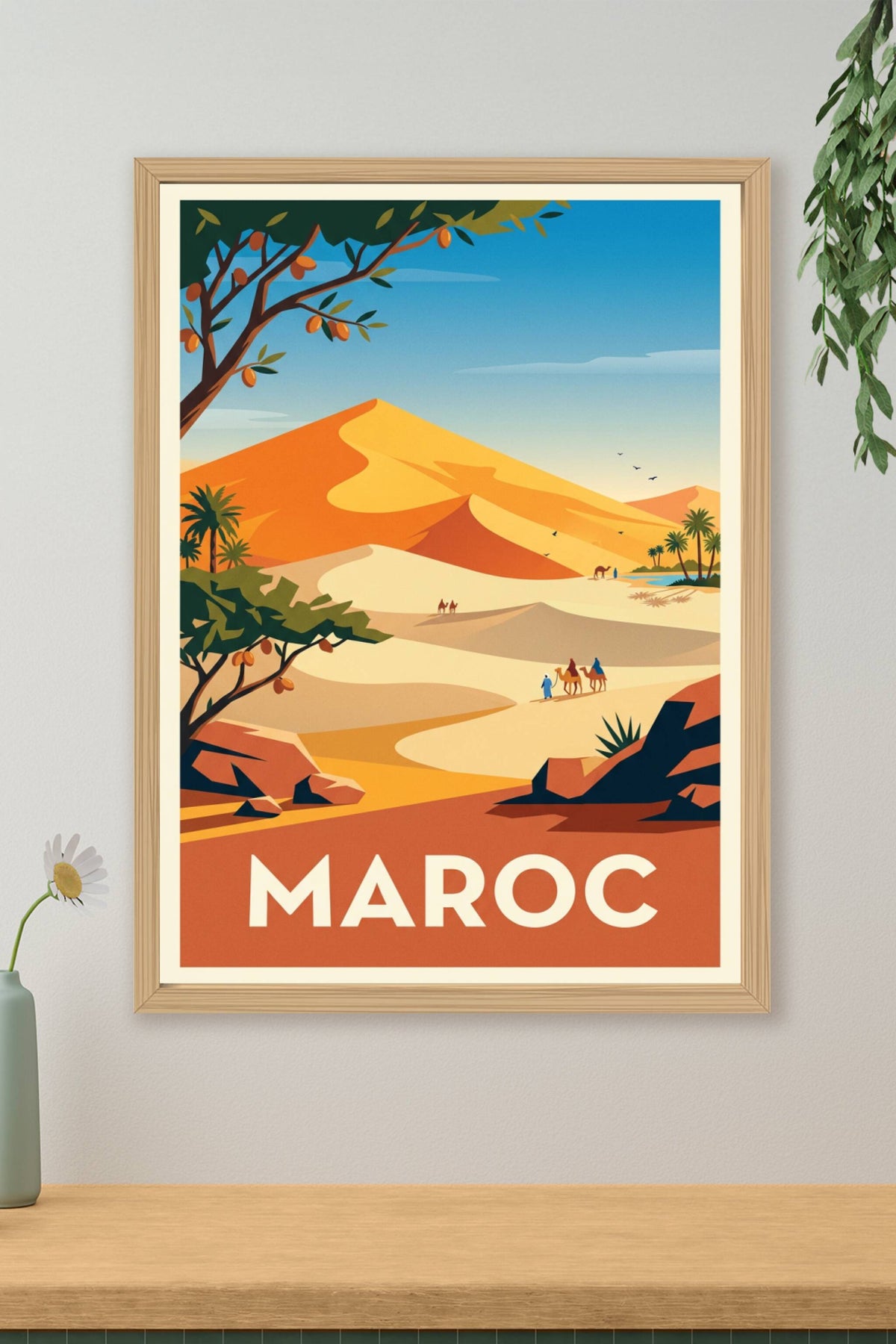 Affiche du Maroc, poster désert et dromadaires