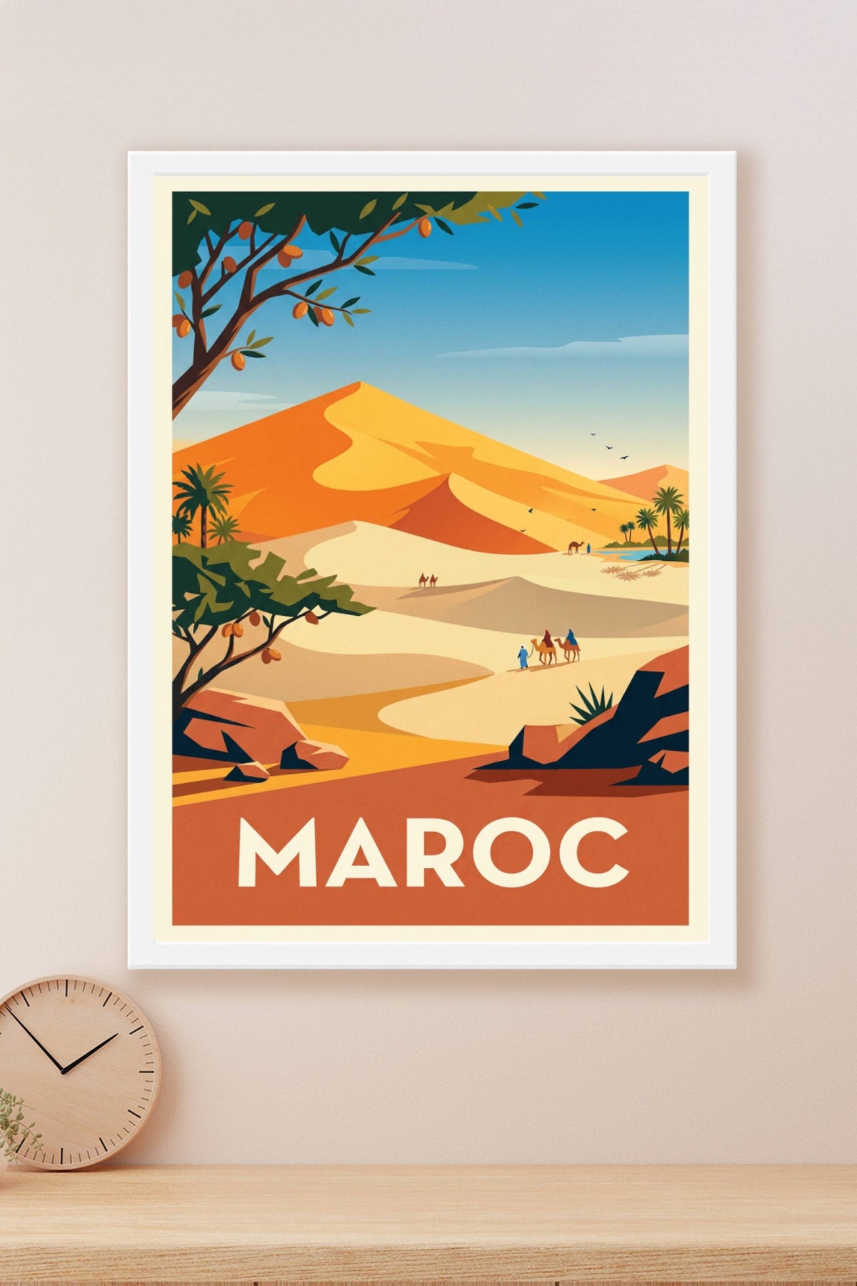 Affiche du Maroc, poster désert et dromadaires