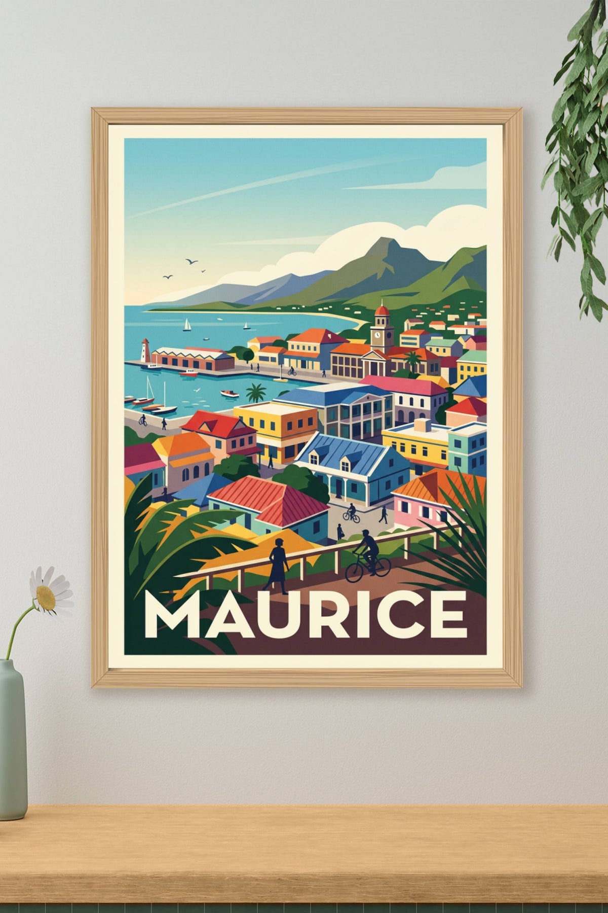 Affiche de l'Île Maurice, maisons colorées
