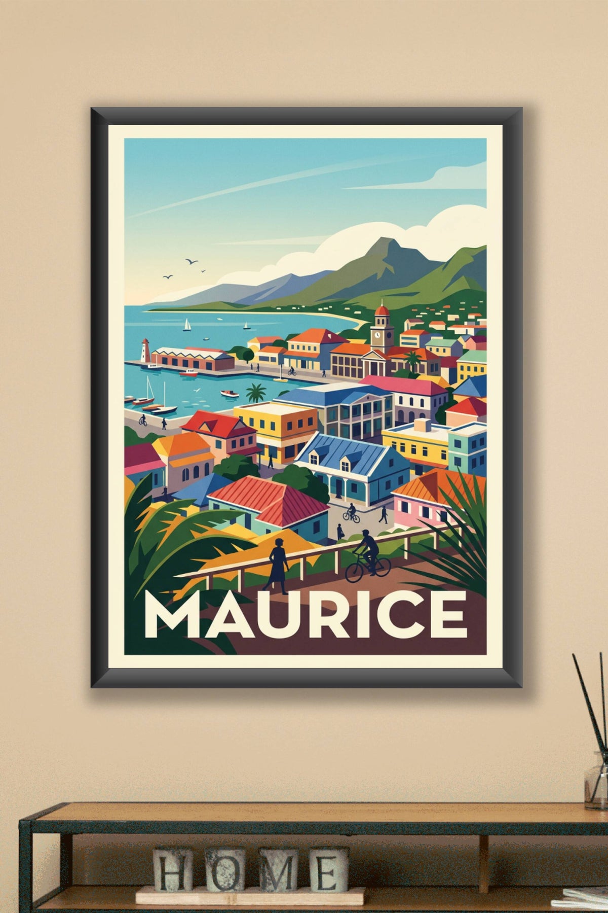 Affiche de l'Île Maurice, maisons colorées