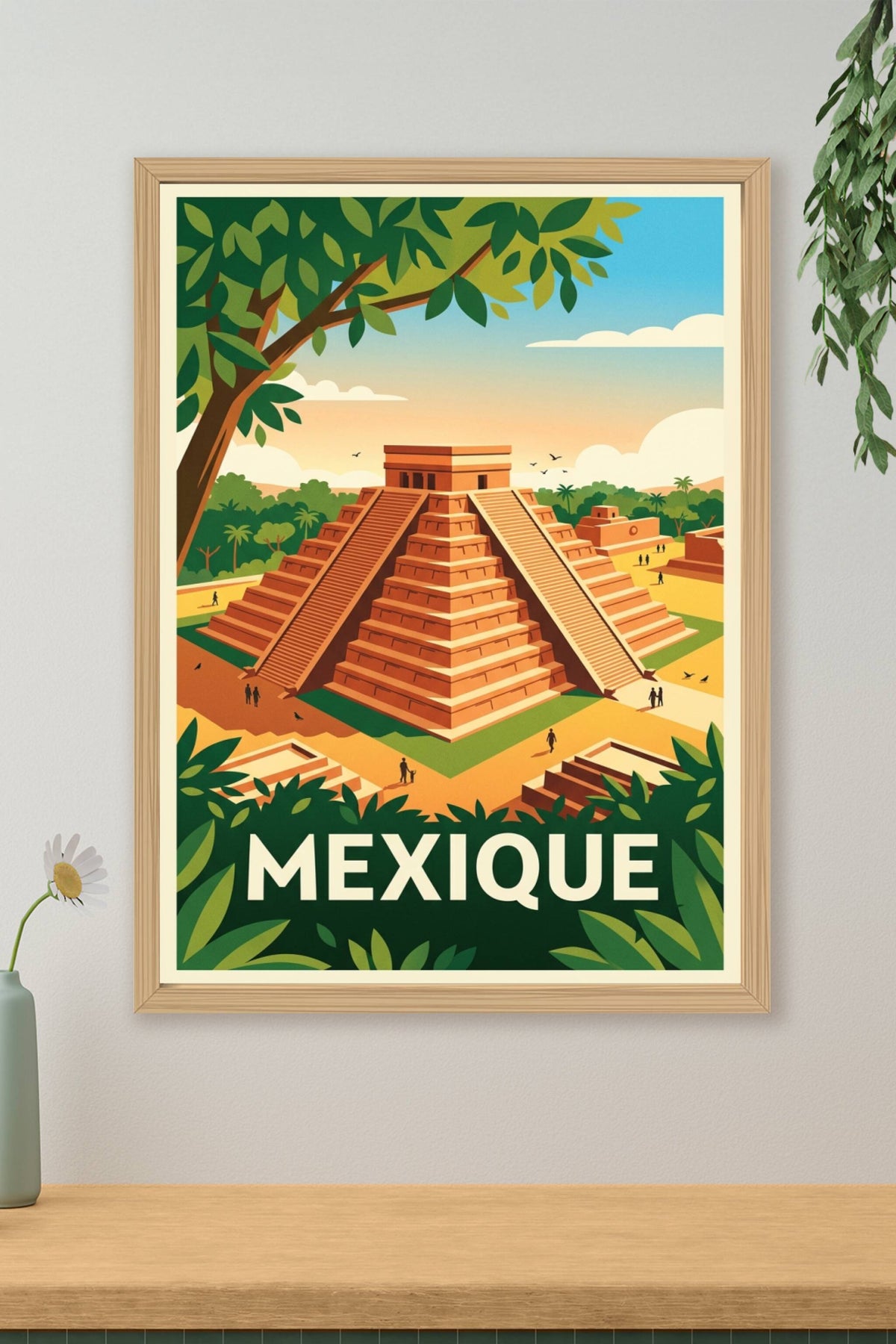 Affiche du Mexique, pyramide Maya vintage