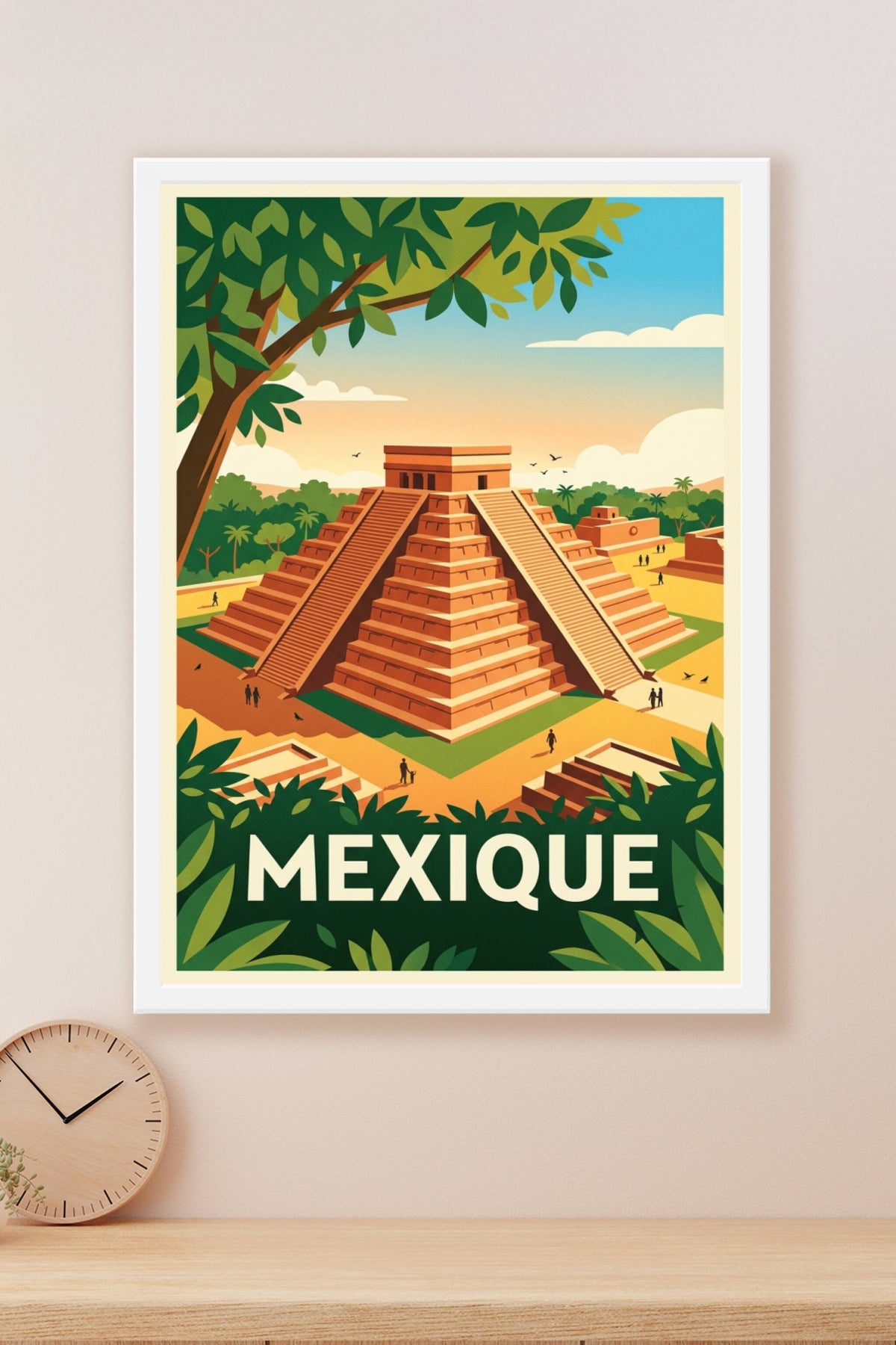 Affiche du Mexique, pyramide Maya vintage