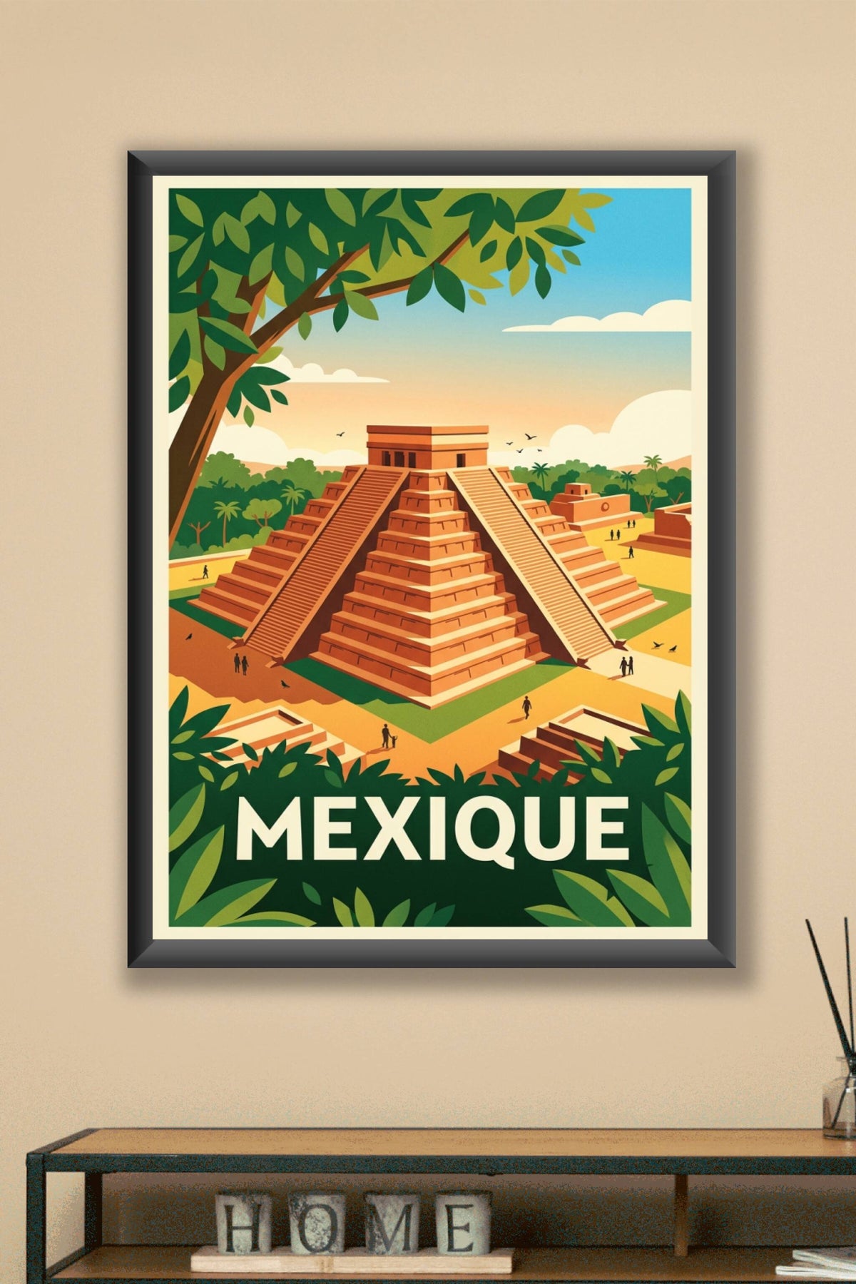 Affiche du Mexique, pyramide Maya vintage