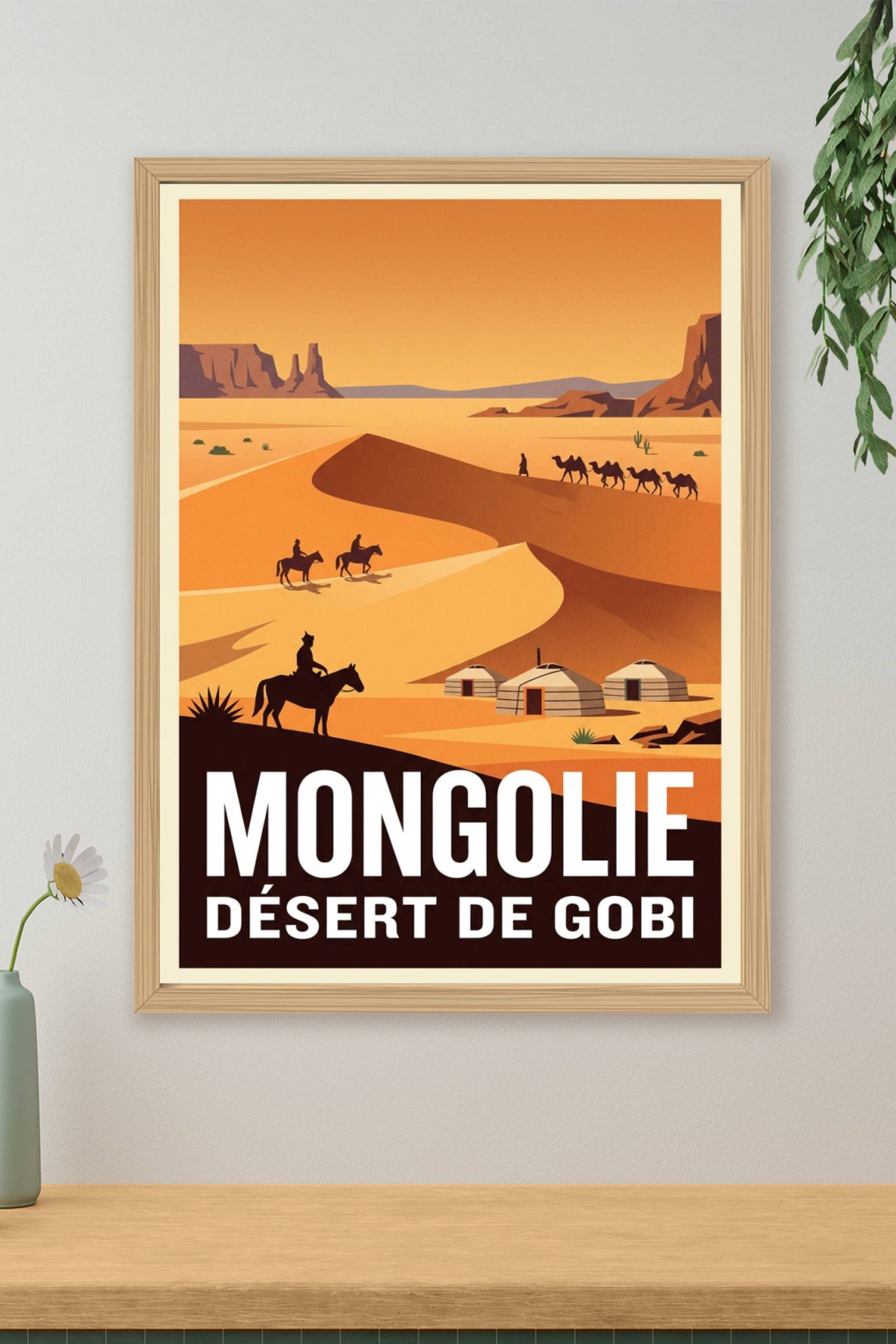 Affiche de Mongolie, Désert de Gobi et yourtes