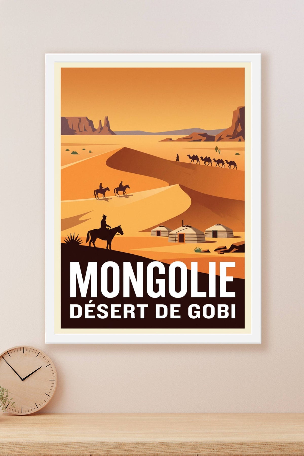 Affiche de Mongolie, Désert de Gobi et yourtes