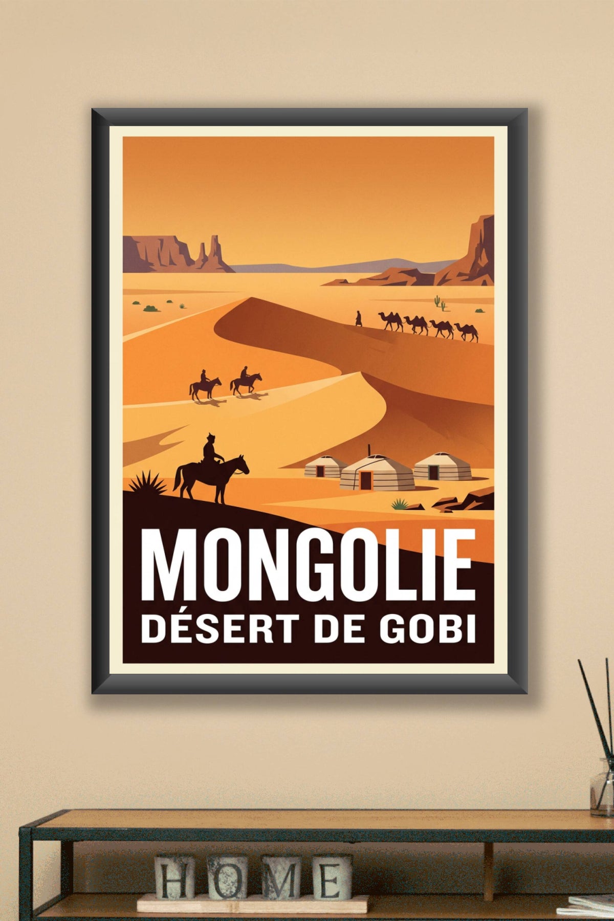 Affiche de Mongolie, Désert de Gobi et yourtes