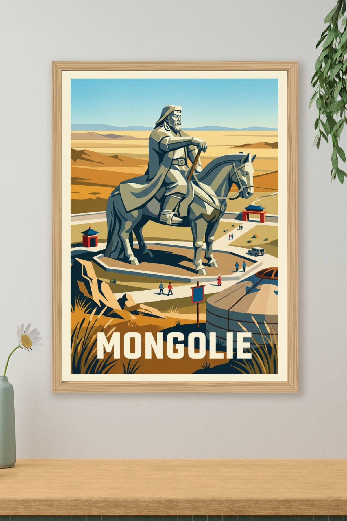 Affiche de Mongolie, statue Genghis Khan