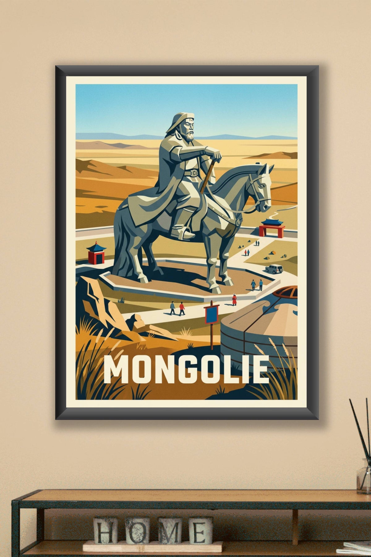 Affiche de Mongolie, statue Genghis Khan