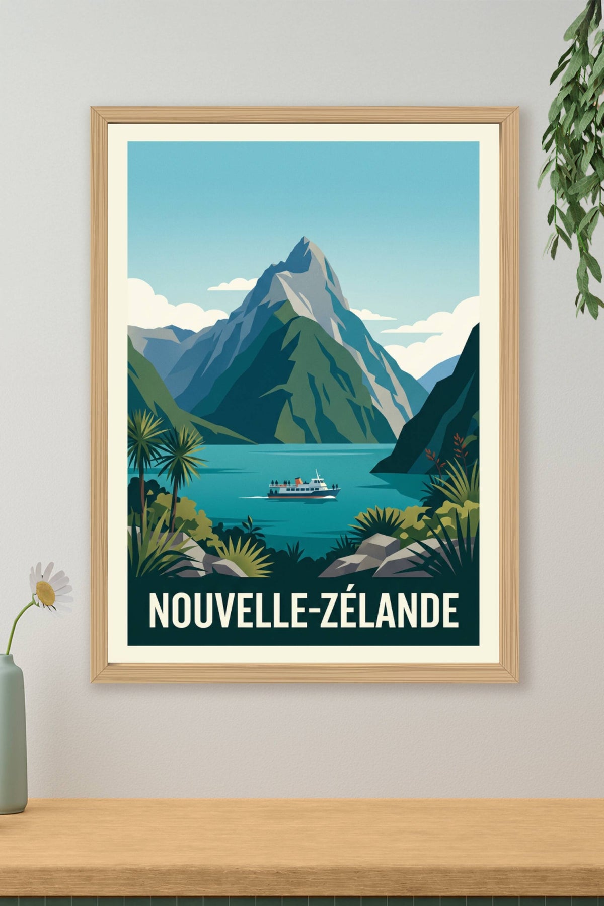 Affiche de Nouvelle-Zélande, paysage de fjord