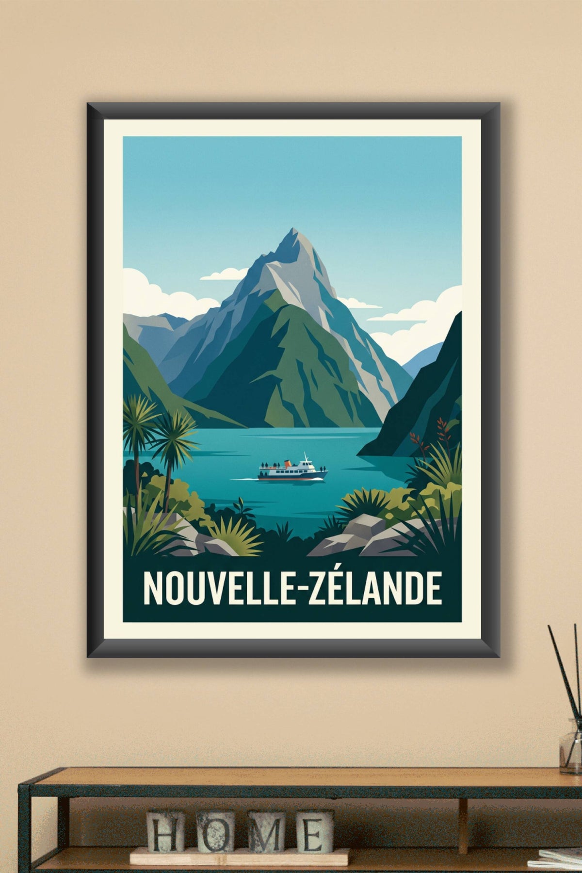Affiche de Nouvelle-Zélande, paysage de fjord