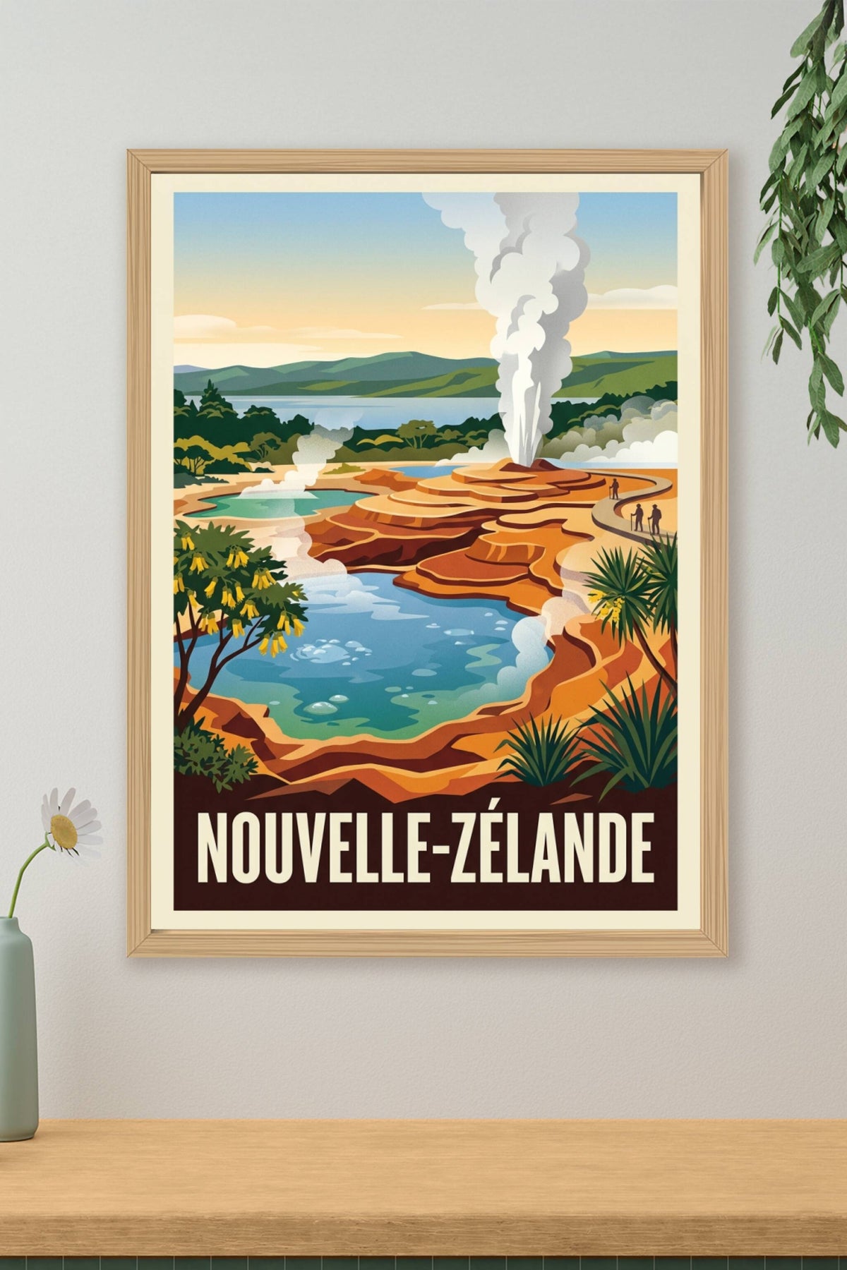 Affiche de Nouvelle-Zélande, geyser et sources