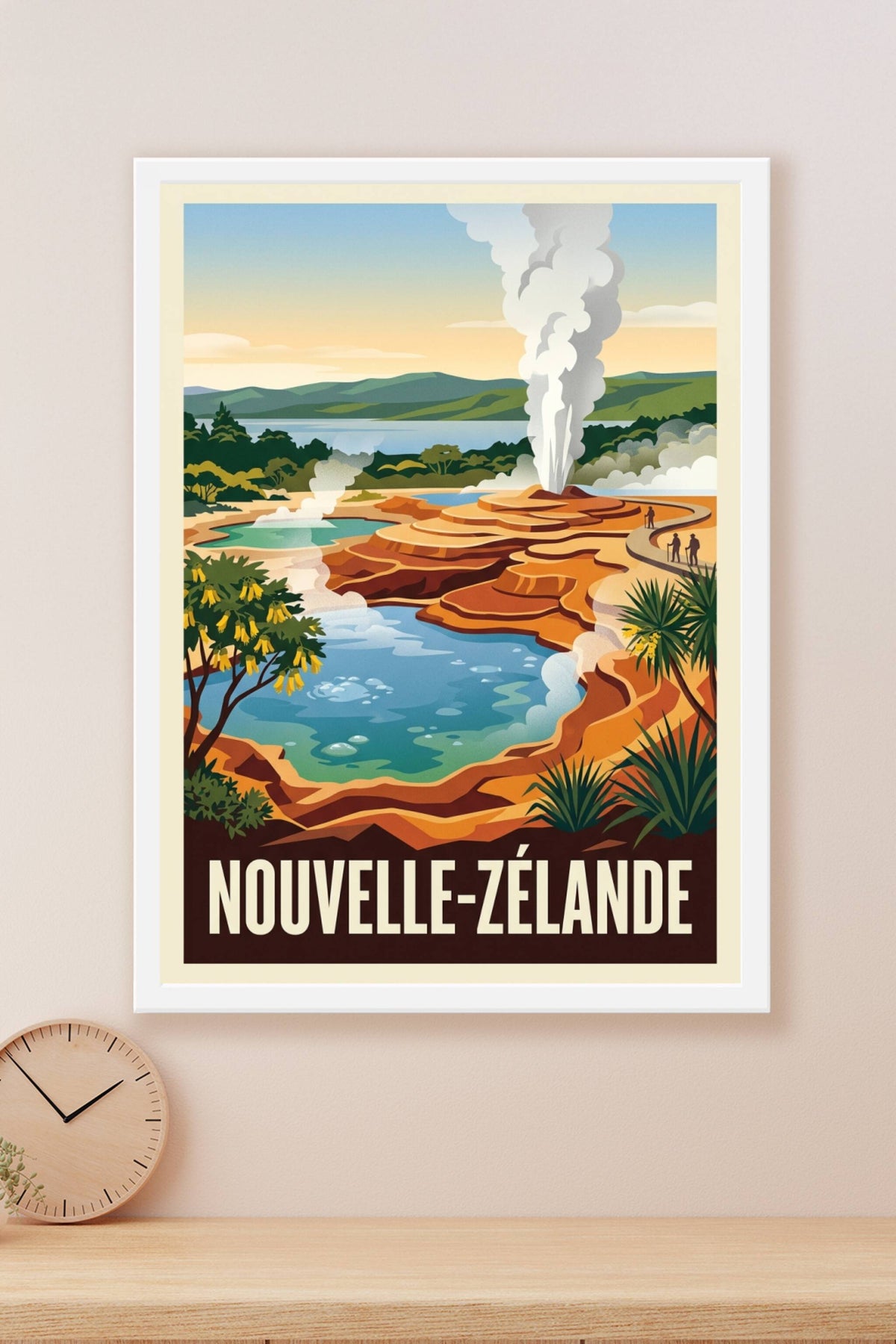 Affiche de Nouvelle-Zélande, geyser et sources