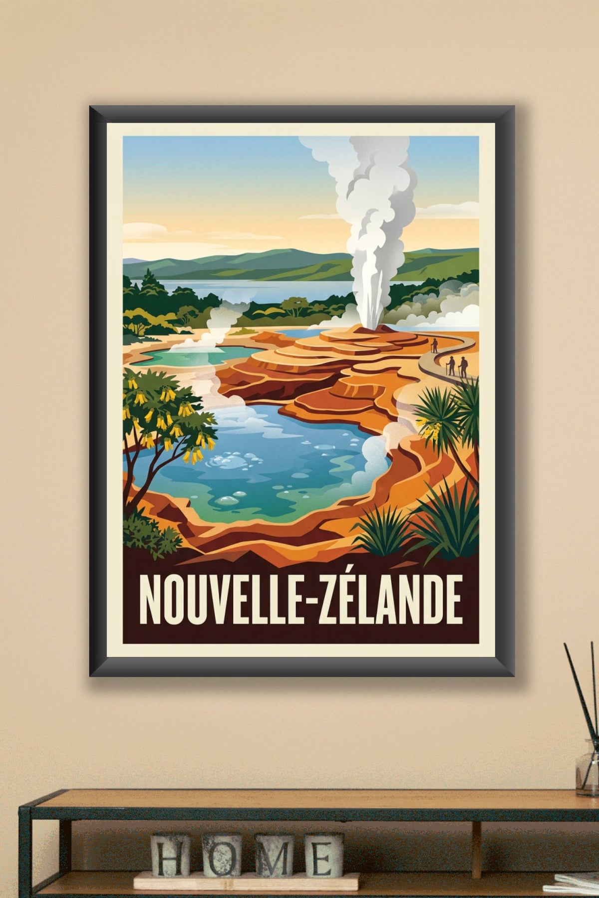 Affiche de Nouvelle-Zélande, geyser et sources