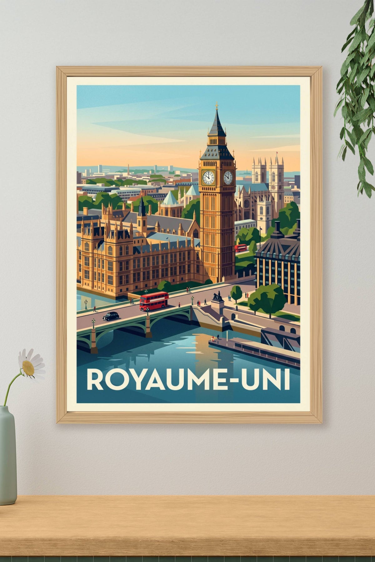 Affiche du Royaume-Uni, Big Ben et bus rouges