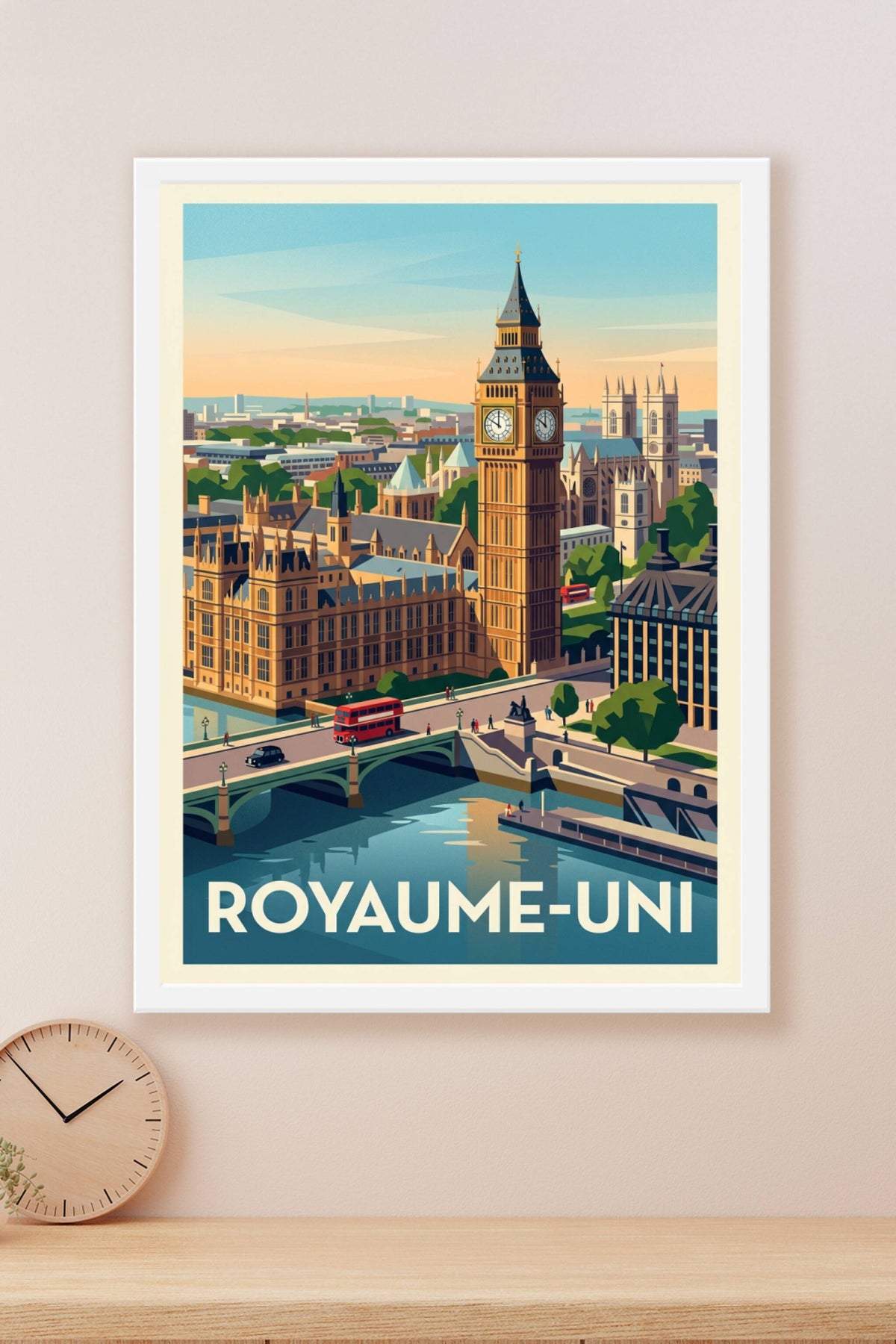 Affiche du Royaume-Uni, Big Ben et bus rouges