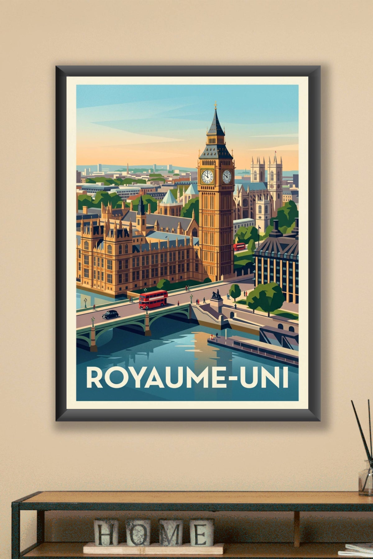 Affiche du Royaume-Uni, Big Ben et bus rouges