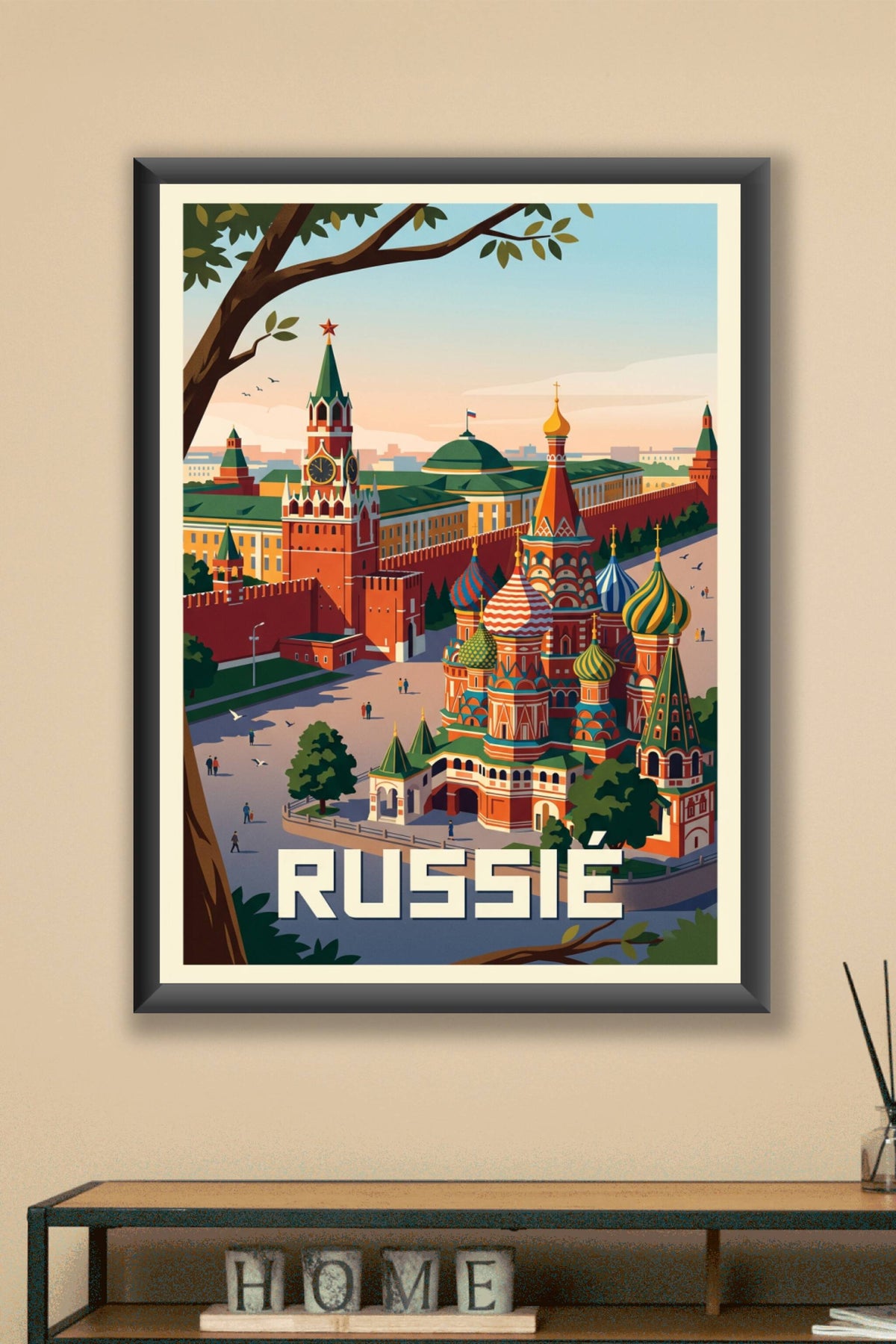 Affiche de Russie, dômes colorés et Kremlin