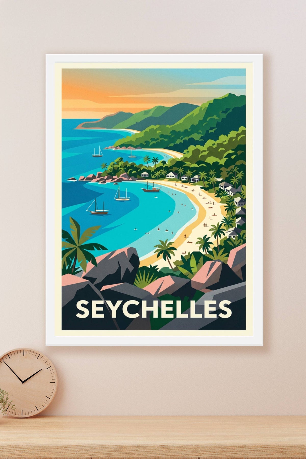 Affiche des Seychelles, poster plage et palmiers