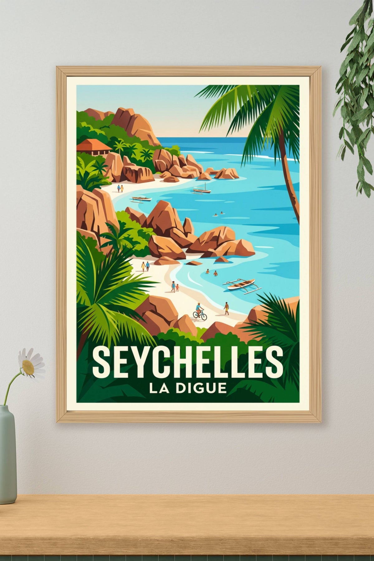 Affiche des Seychelles, La Digue et rochers