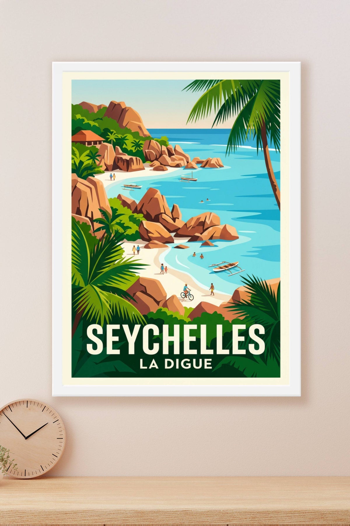 Affiche des Seychelles, La Digue et rochers