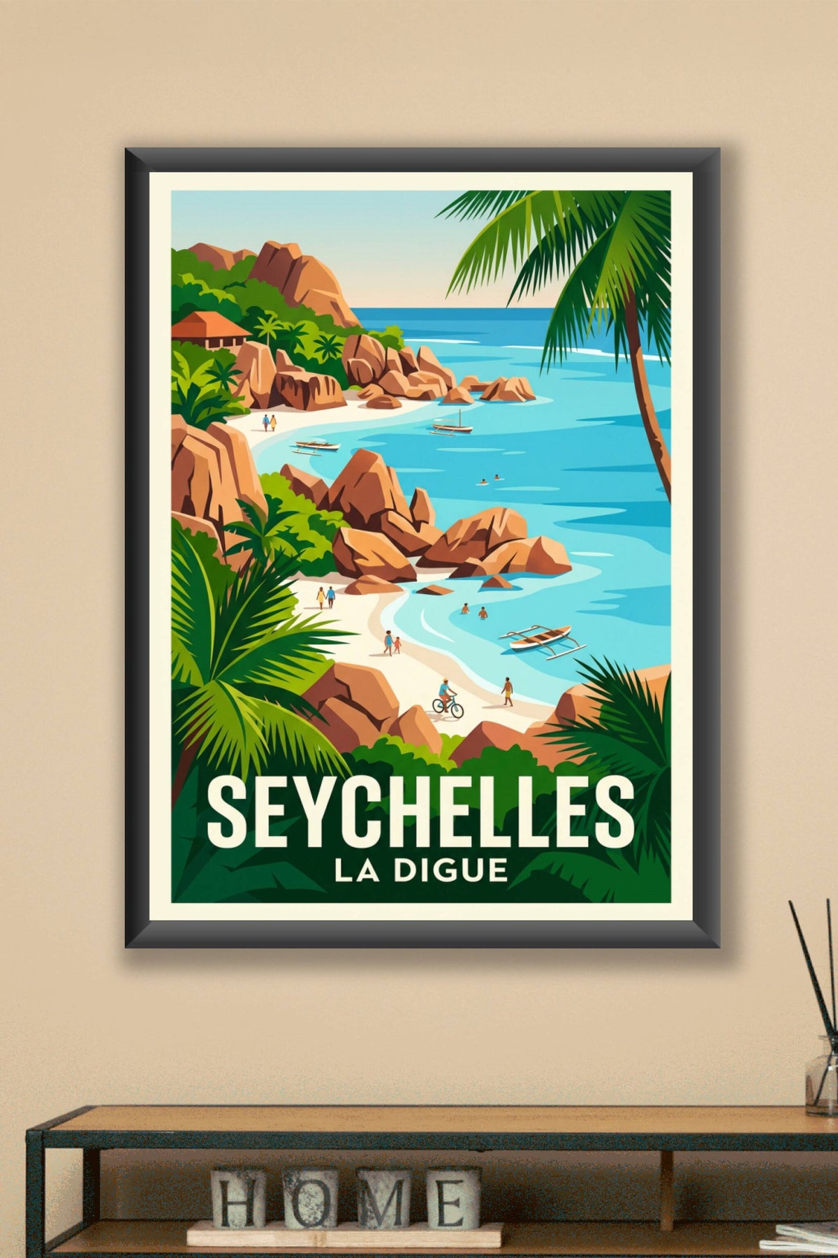 Affiche des Seychelles, La Digue et rochers