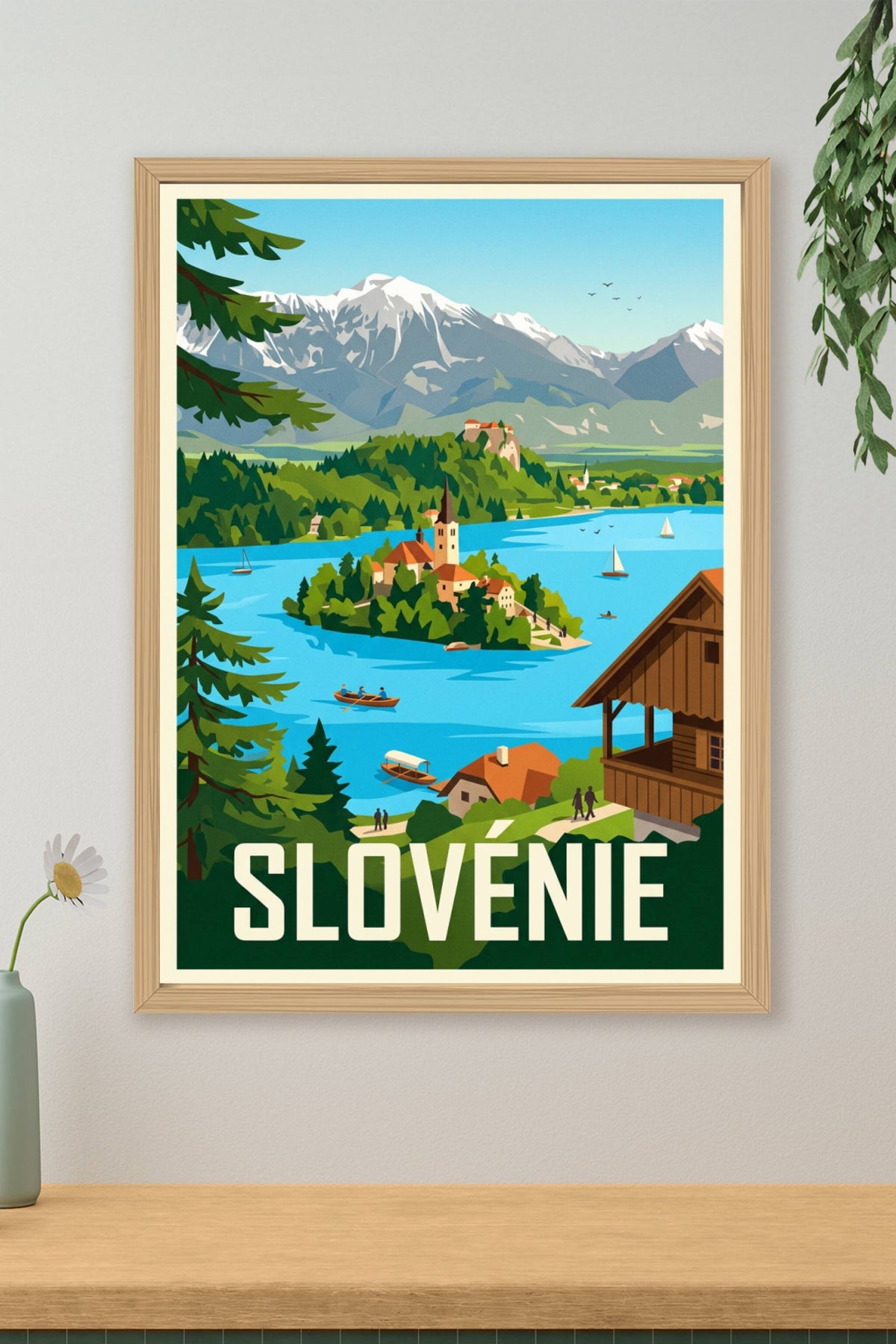Affiche de Slovénie, Lac de Bled et montagnes