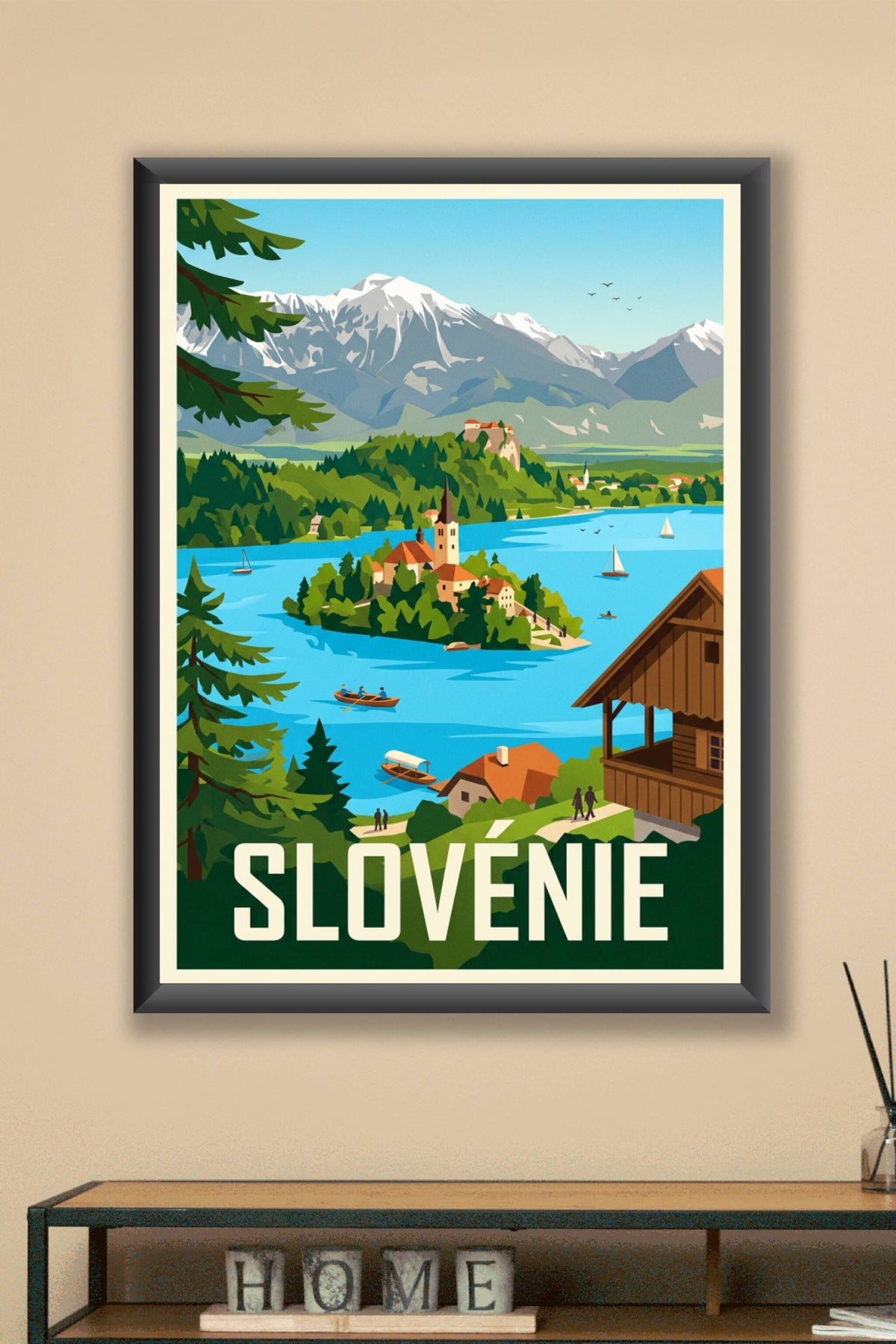 Affiche de Slovénie, Lac de Bled et montagnes
