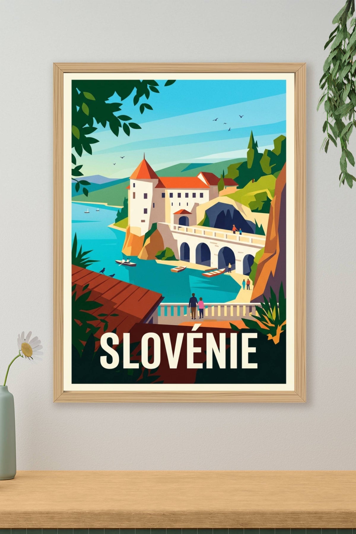 Affiche de Slovénie, château et lac