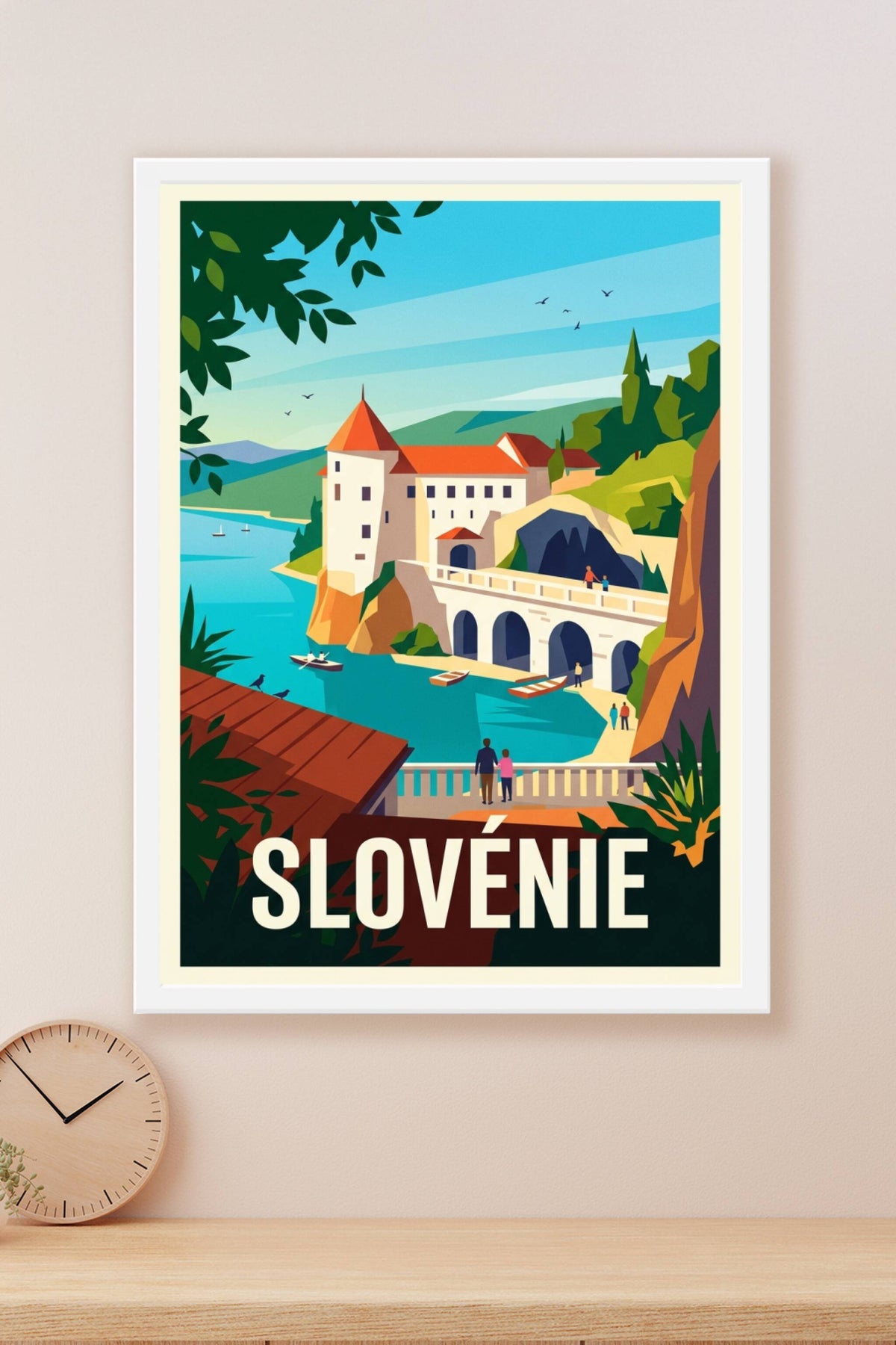 Affiche de Slovénie, château et lac