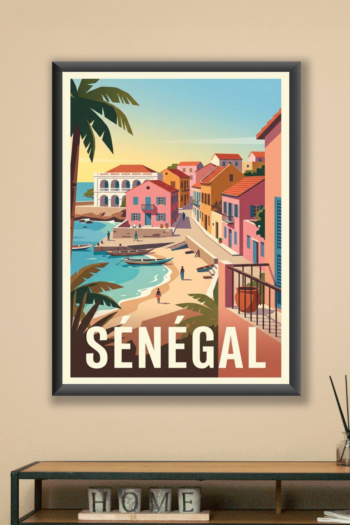Affiche du Sénégal, maisons colorées