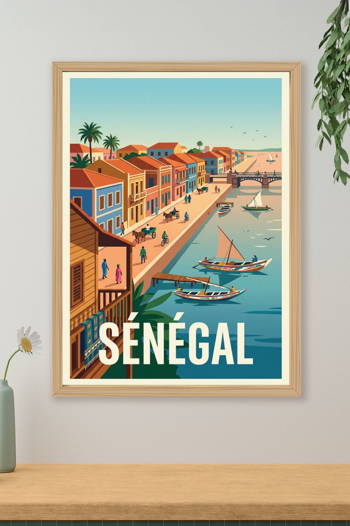 Affiche du Sénégal, poster ville colorée