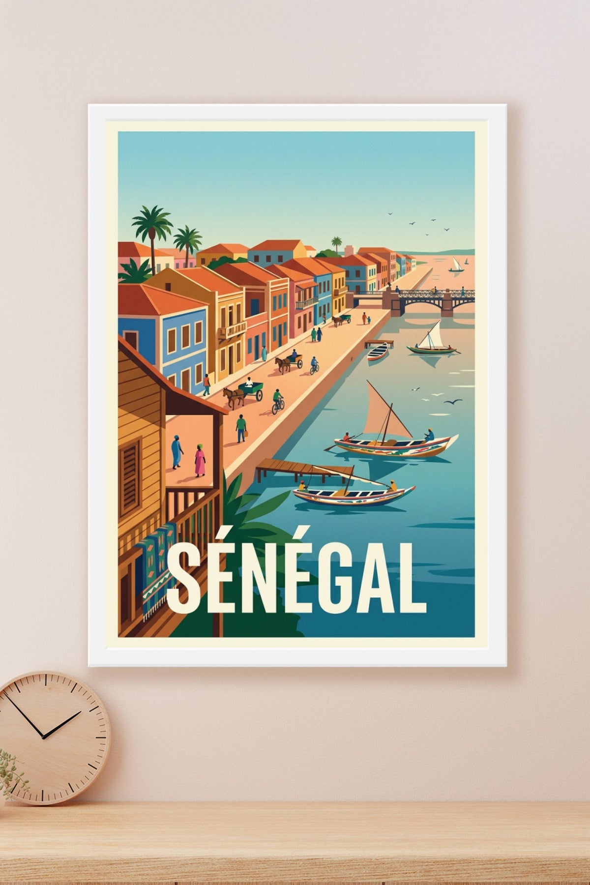 Affiche du Sénégal, poster ville colorée