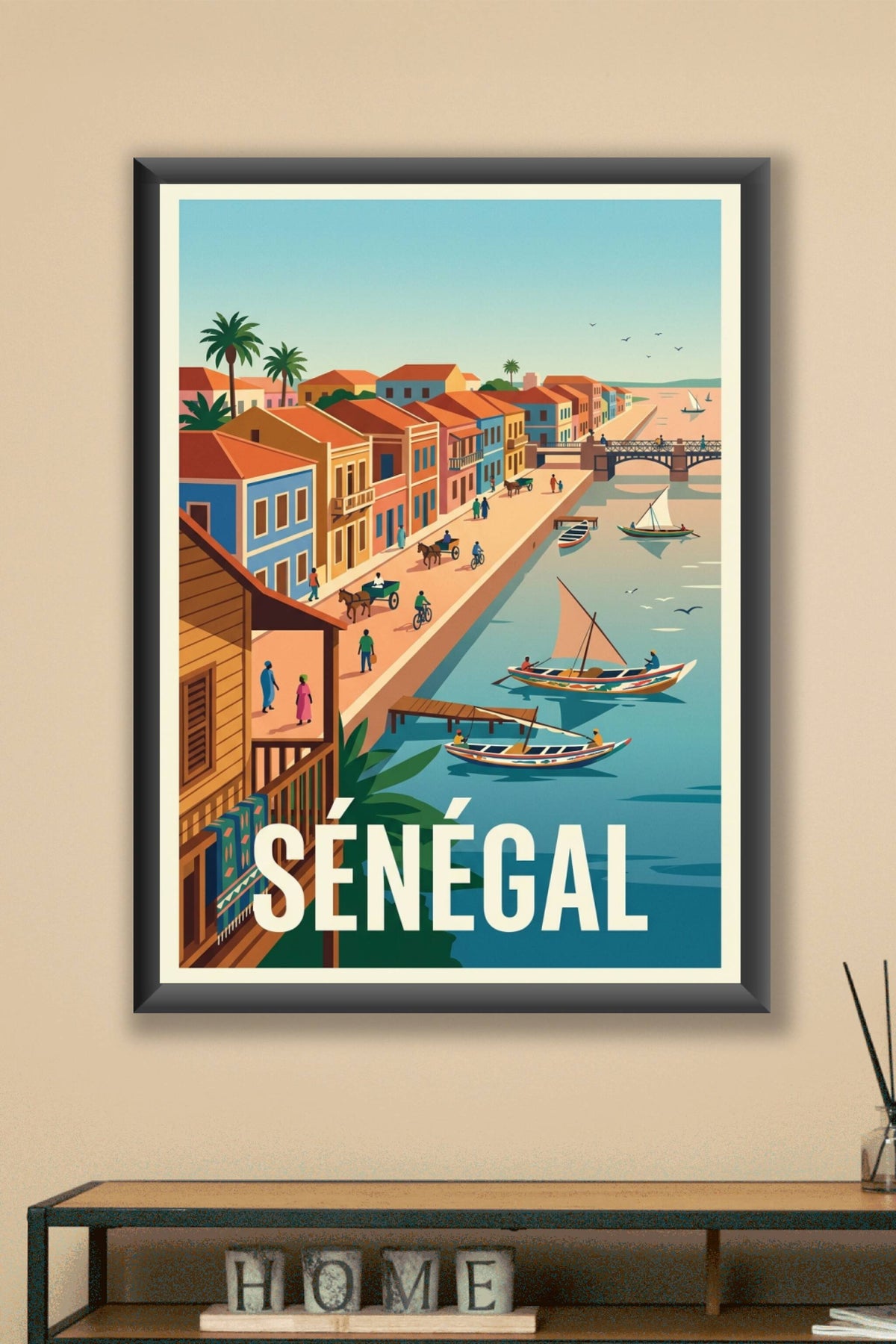 Affiche du Sénégal, poster ville colorée