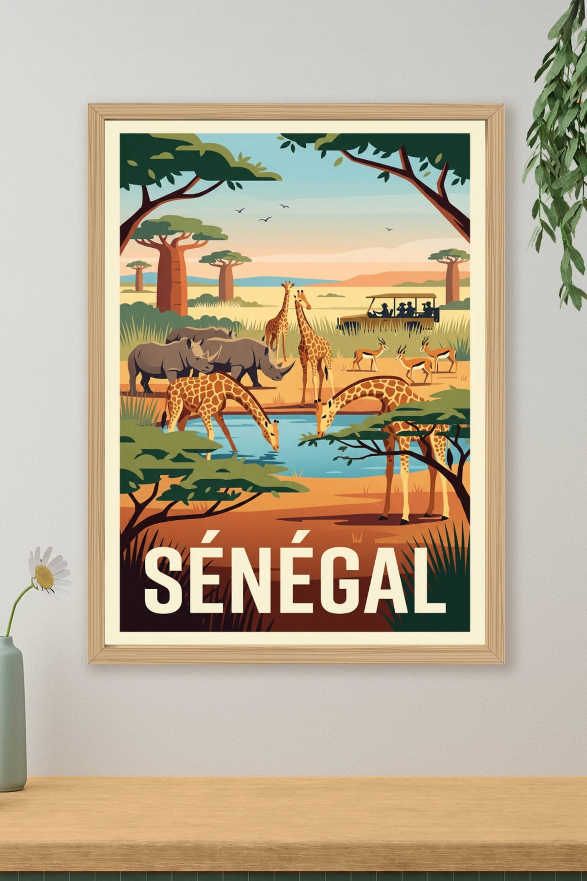 Affiche du Sénégal, poster animaux de la savane