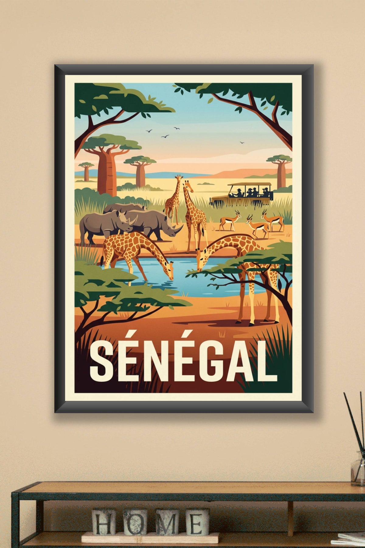 Affiche du Sénégal, poster animaux de la savane