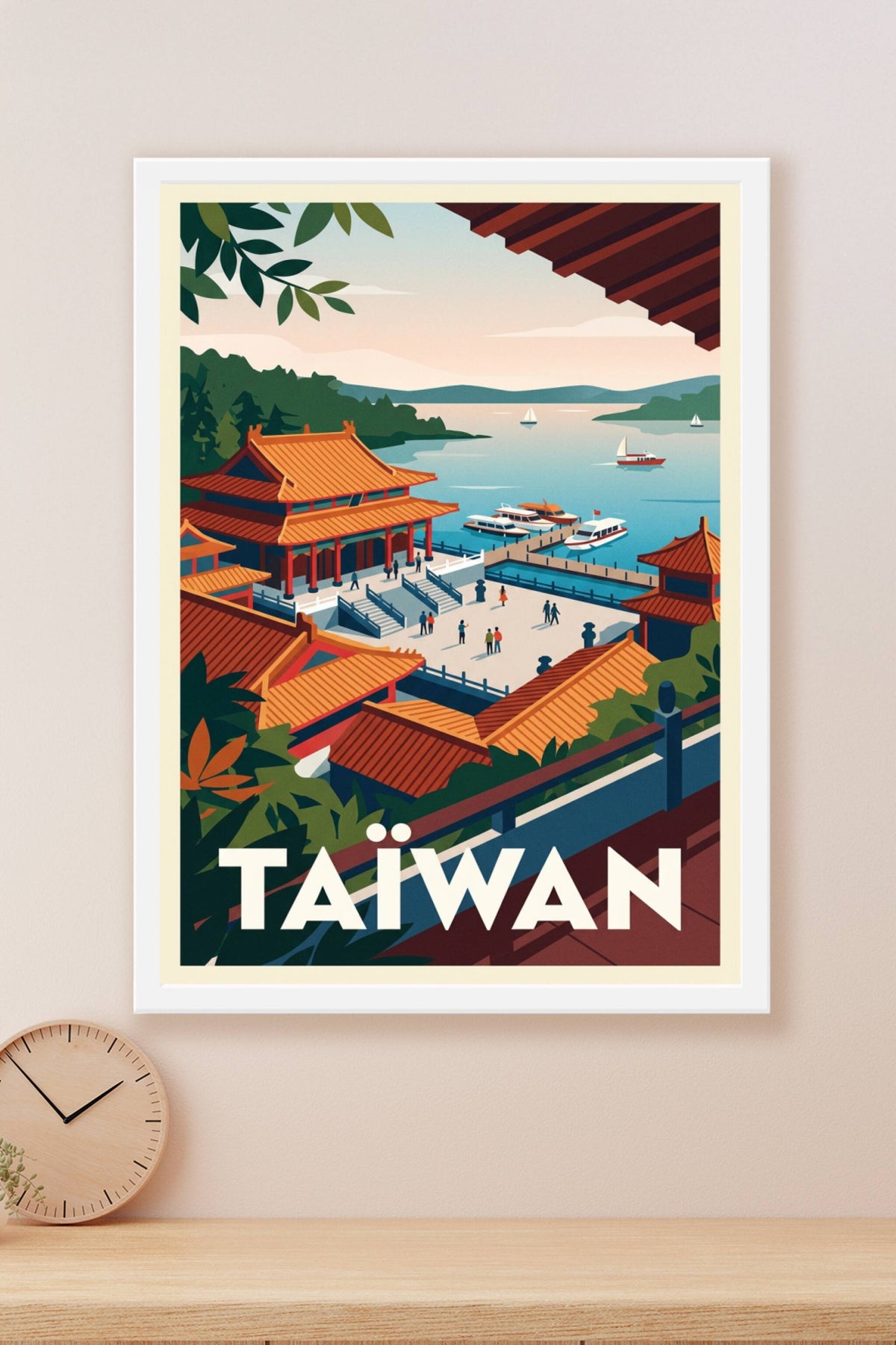 Affiche de Taïwan, temple au bord de l'eau