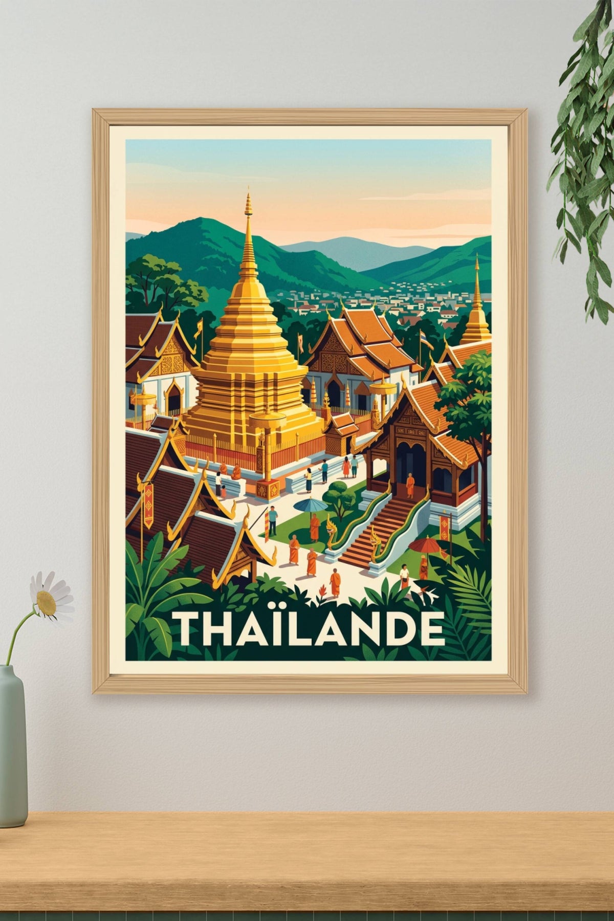 Affiche de Thaïlande, temple bouddhiste doré