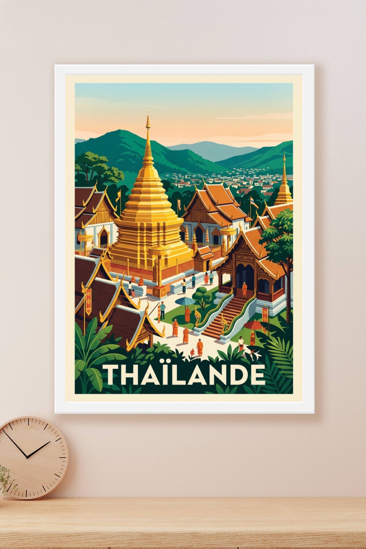 Affiche de Thaïlande, temple bouddhiste doré
