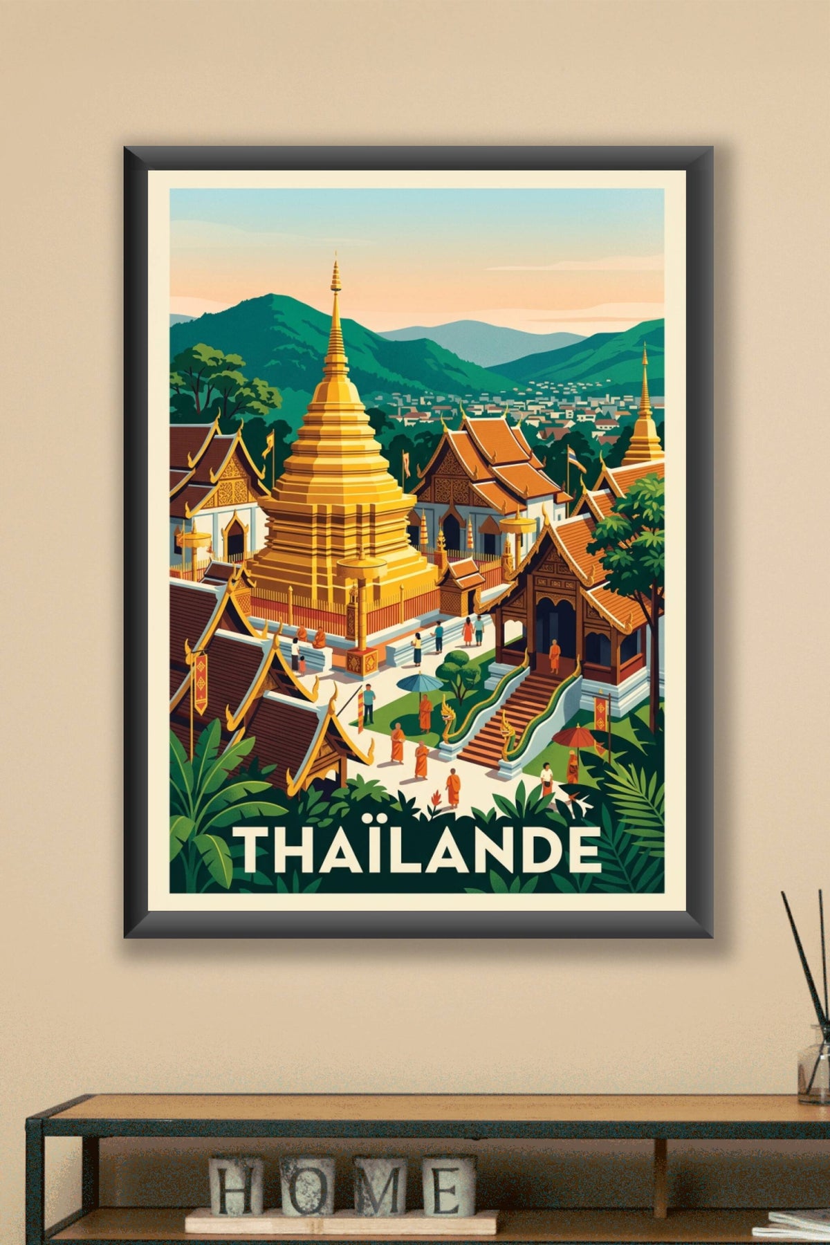 Affiche de Thaïlande, temple bouddhiste doré