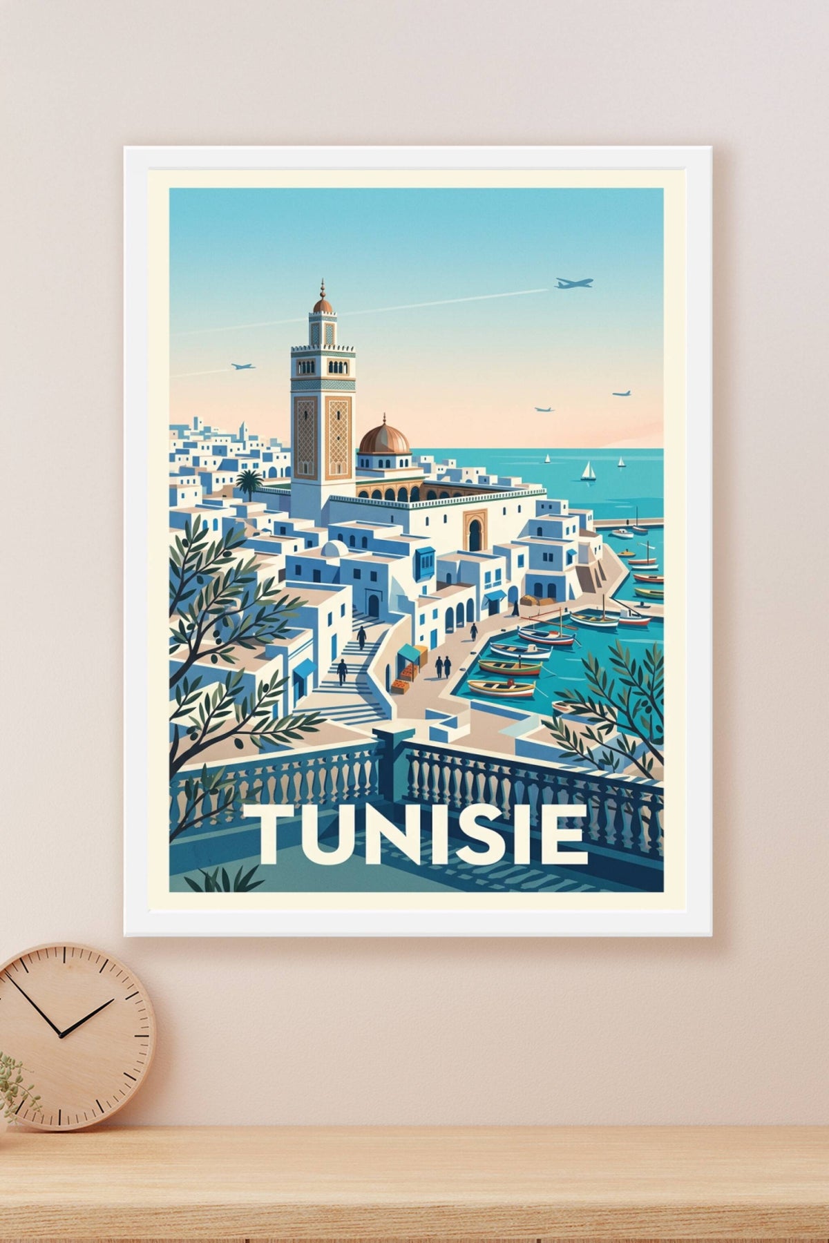 Affiche de Tunisie, poster minaret et port