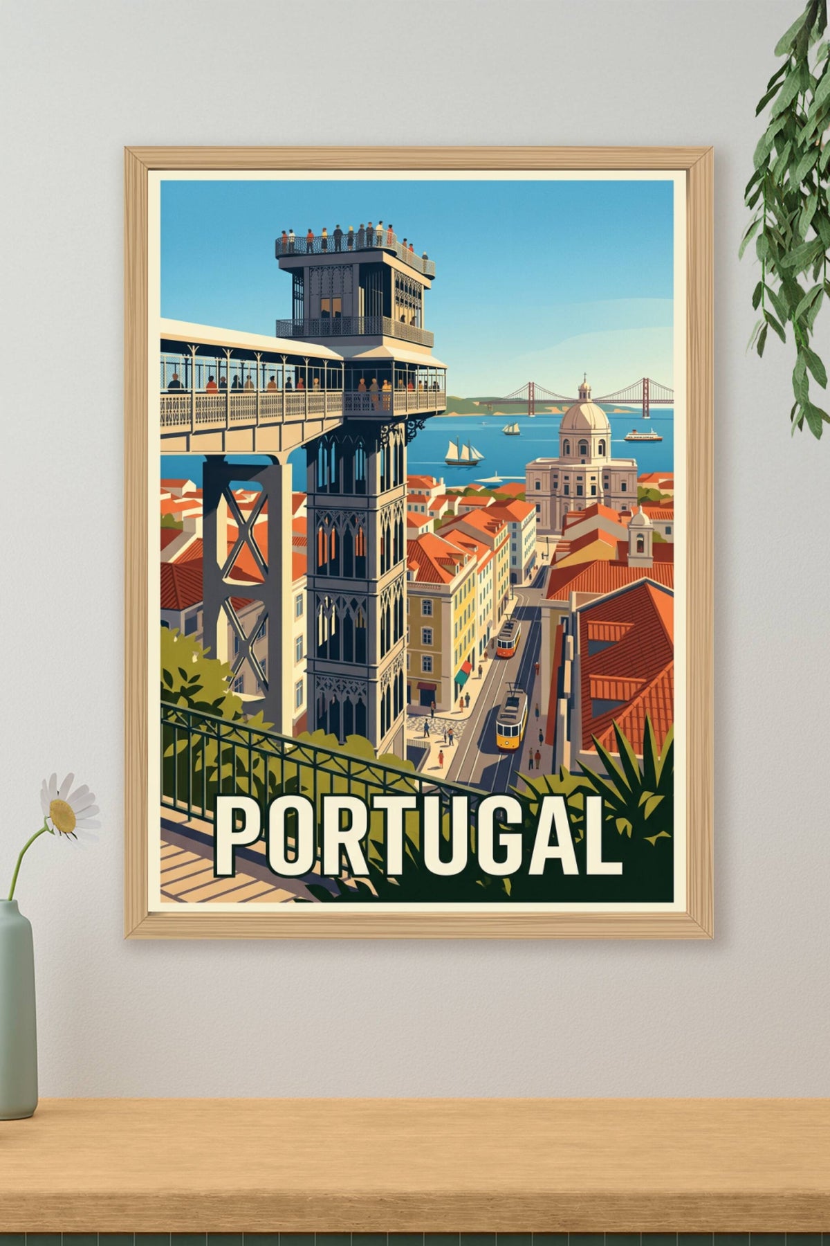 Affiche Portugal, tramway jaune et Lisbonne | Afich